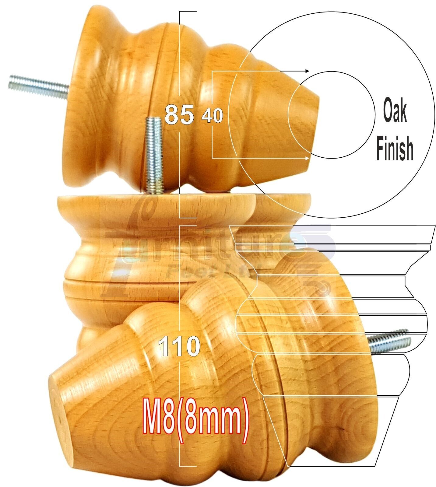 4x Turned Wood Furniture Legs Replacement Feet 110mm High Multiple Colours Chairs Stools Sofa's Beds Settee Cabinets M8