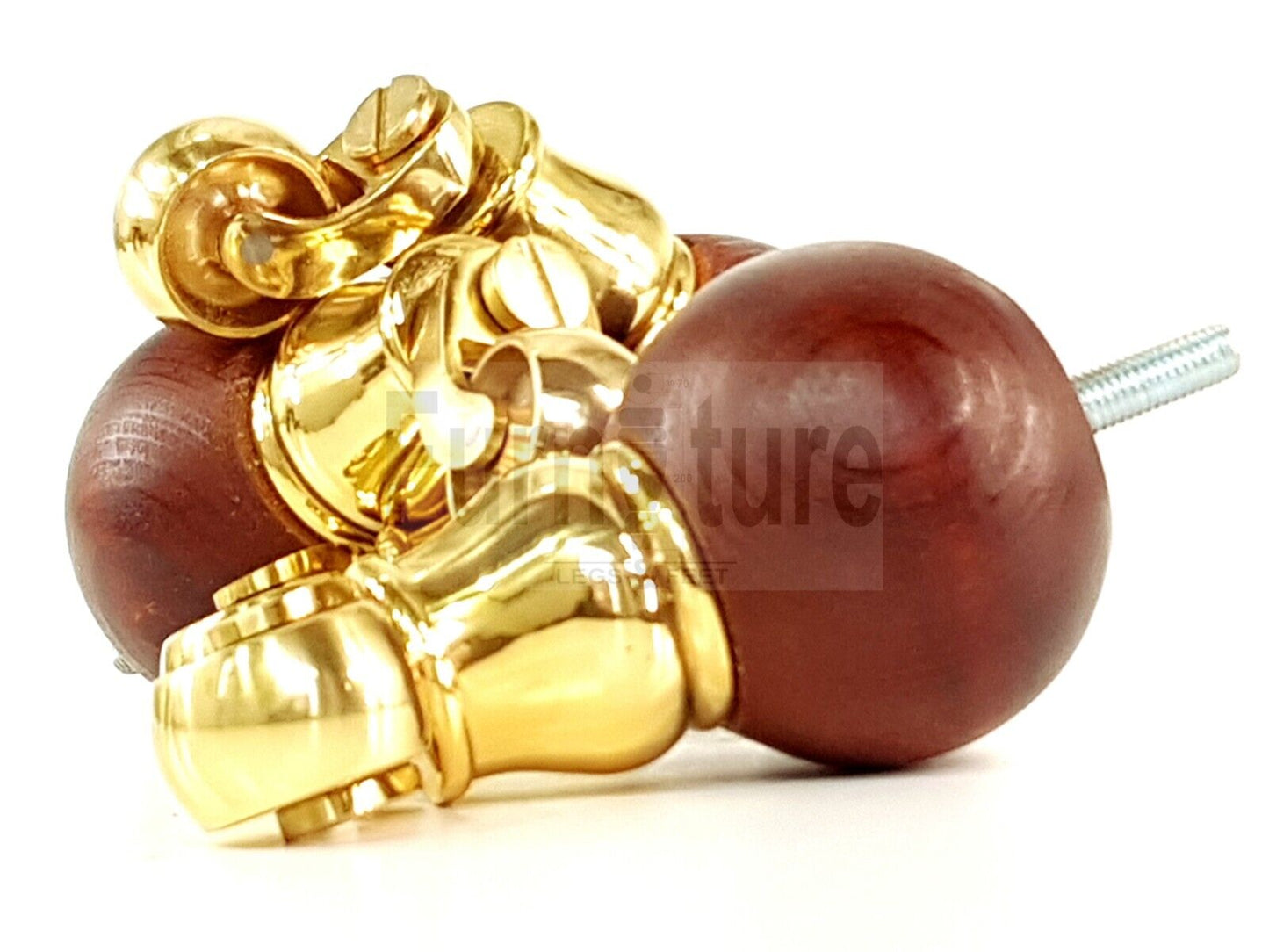 4x Turned Wood with Brass Castor Furniture Chair Settee Legs M8 Sofa Feet 118mm