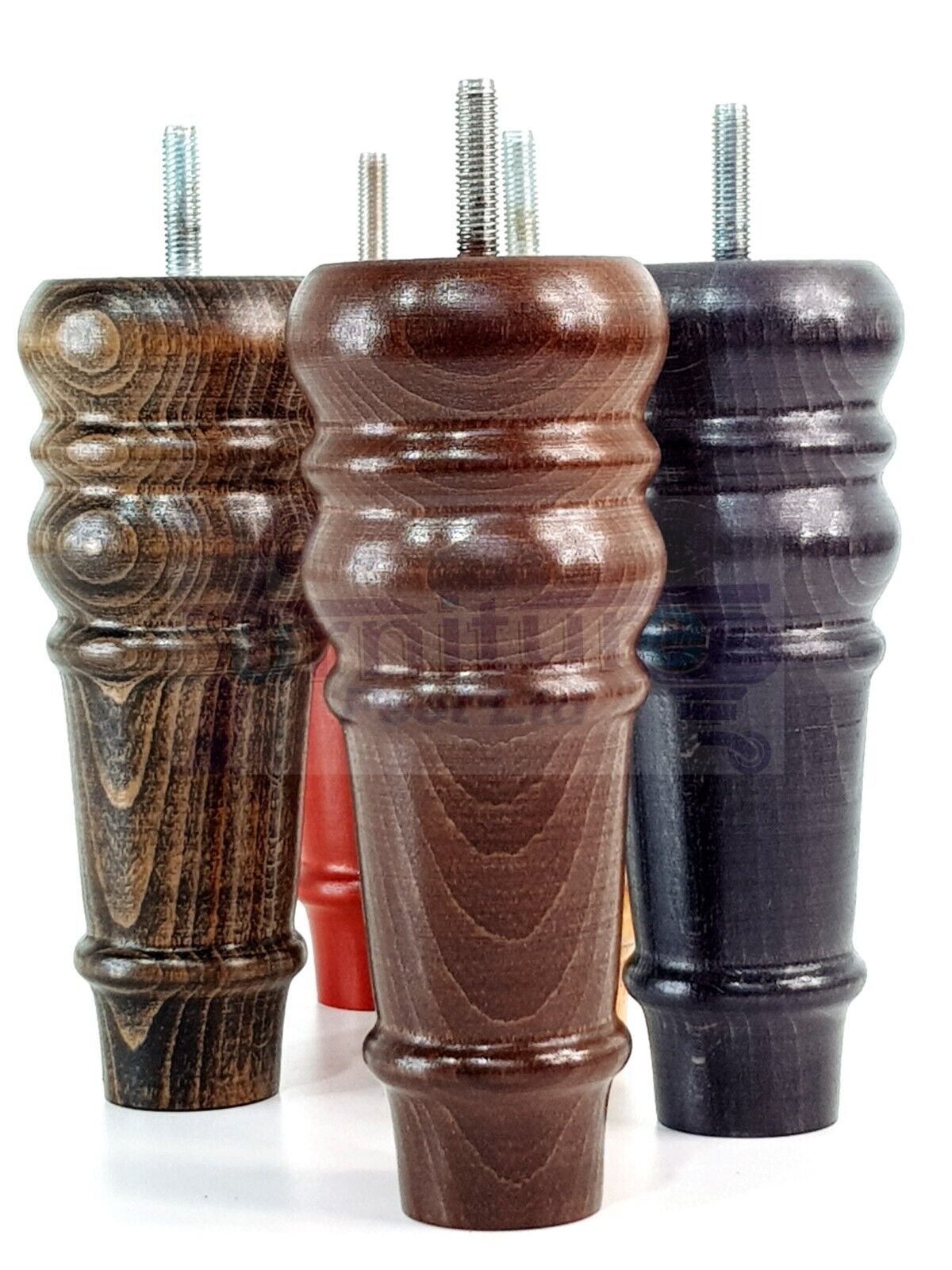 4 Wood Turned Furniture Legs Replacement Bun Feet 165mm High Multiple Colours 6.5 Inches Chairs Stools Sofa's Beds Settee Cabinets M8