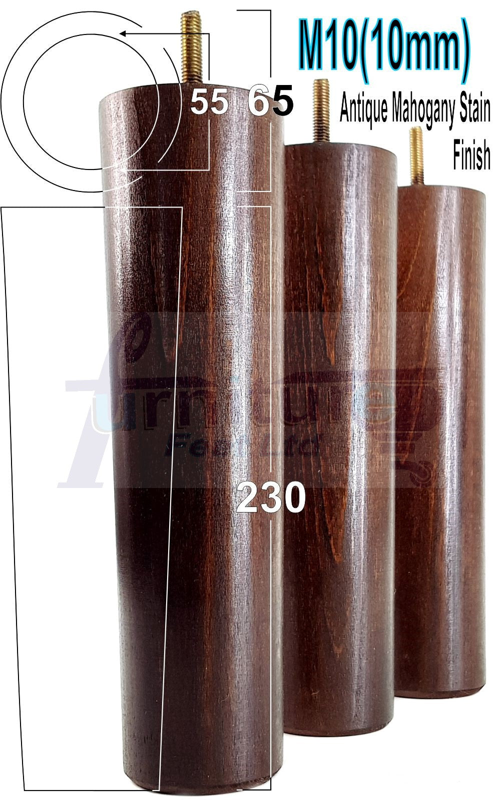 4 Solid Wood Turned Furniture Legs Replacement Feet 230mm High Chairs Sofa Bed Settee & Cabinets M10