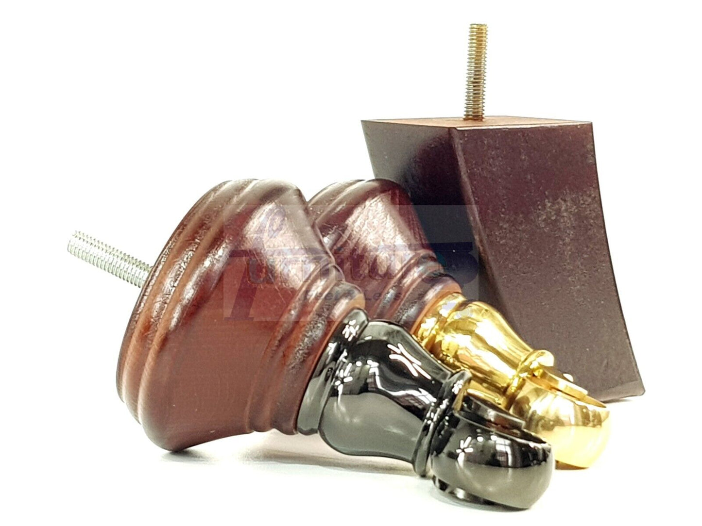 2 Antique Mahogany Wood Furniture Sofa Feet With Castor 125mm & 2 Curved Legs Chair Settee 100mm High M8