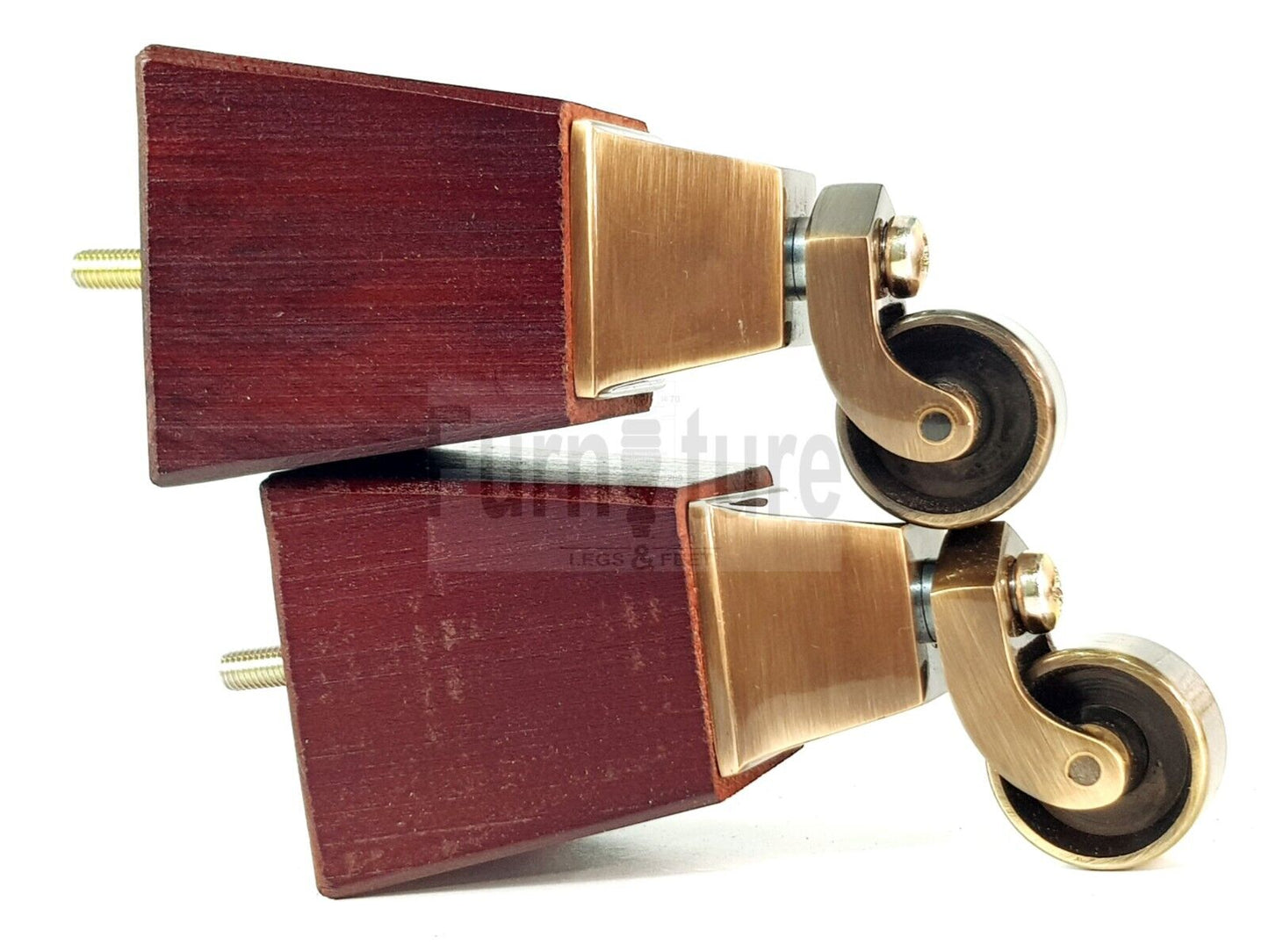 4x Block Wood With Antique Castor Furniture Legs 8mm Thread For Chairs Settees Sofa 150mm