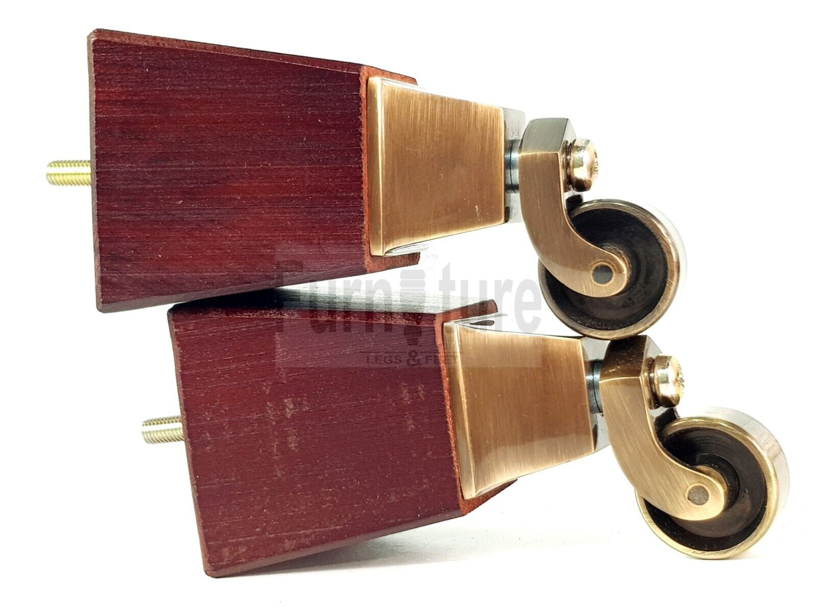 4x Block Wood With Antique Castor Furniture Legs 8mm Thread For Chairs Settees Sofa 150mm