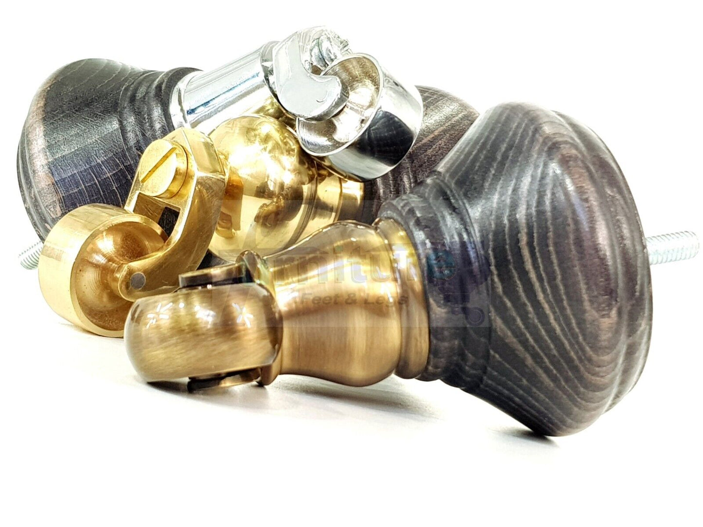 4x Black Washed Wooden Furniture Sofa Legs M8 With Castors Replacement Chair Settee Feet 115mm - 125mm High