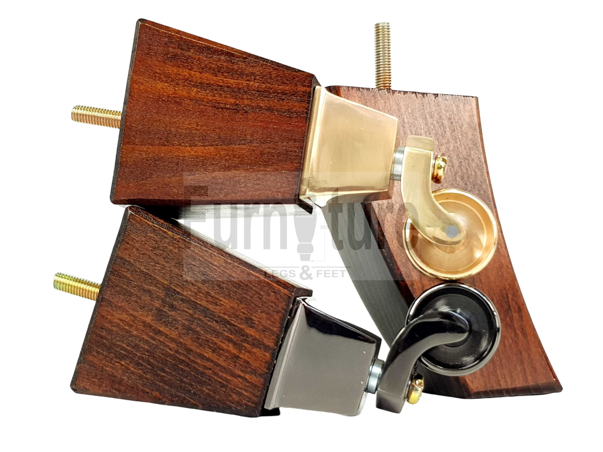 4x Block Wood Furniture Legs With Castor 8mm Thread For Chairs Settees Sofa 150mm High