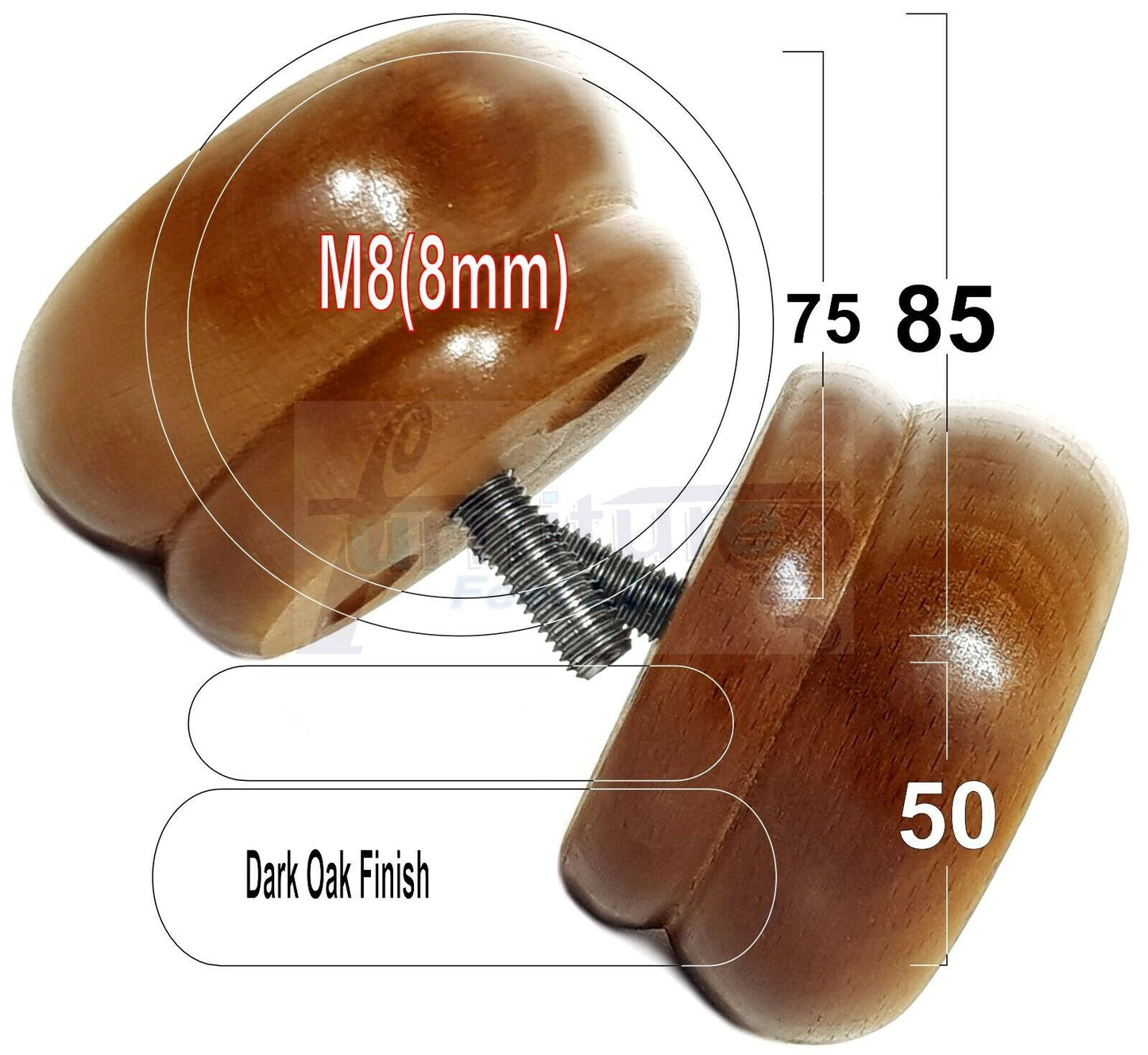 Set Of 4 Turned Wooden Furniture Legs Replacement Bun Feet 50mm High 8mm Thread