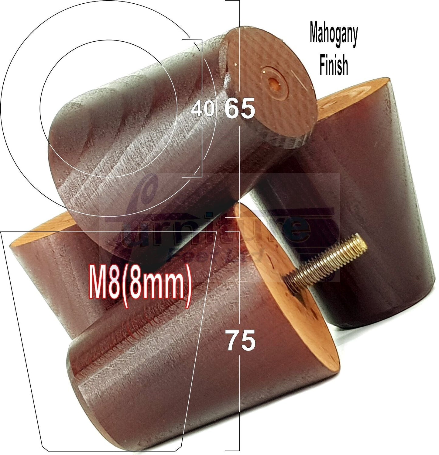 4x Solid Wood Turned Furniture Legs Replacement Bun Feet 75mm High Chairs Stools Sofa's Beds Settee M8