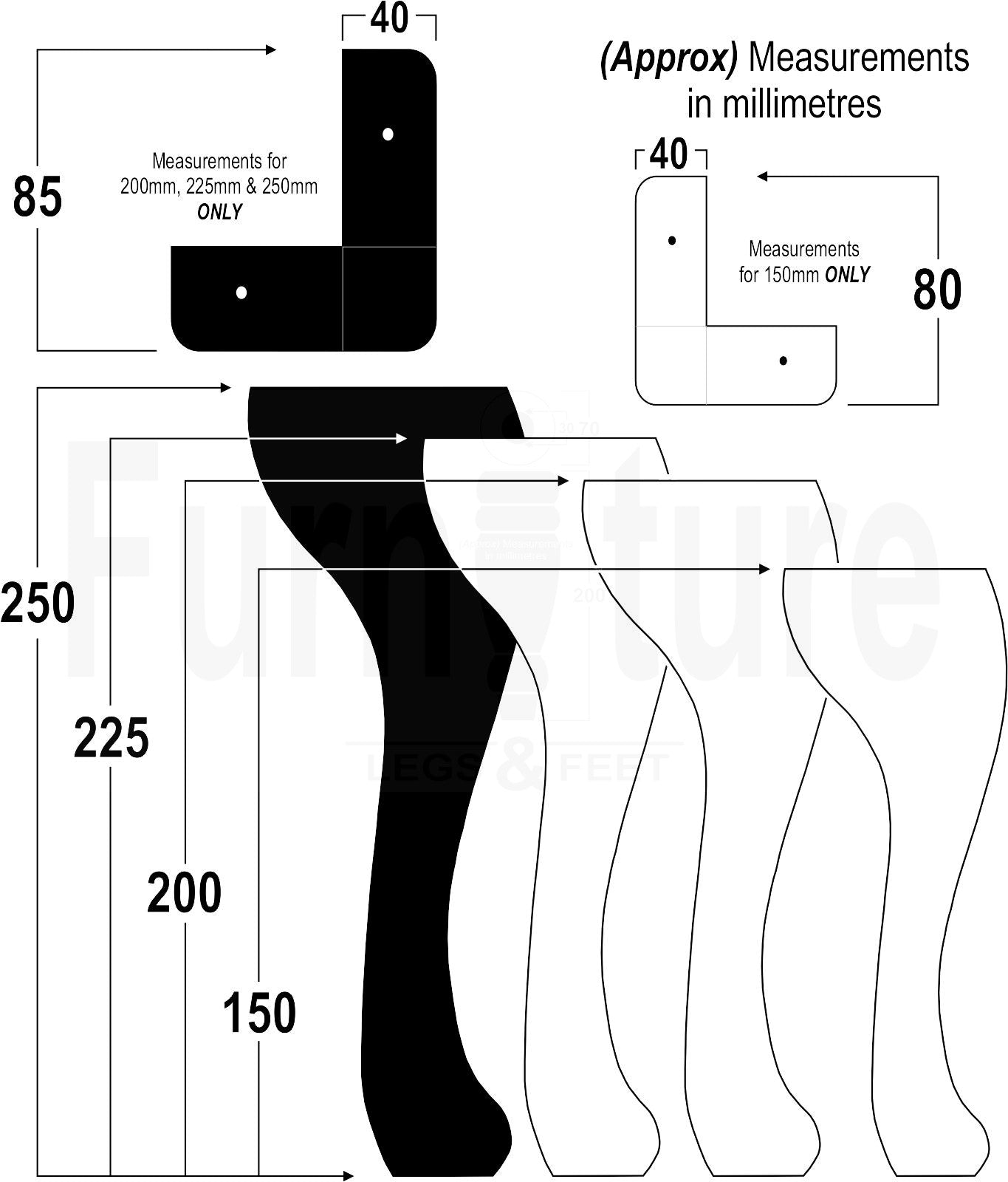 4 Replacement Traditional Queen Anne Furniture Leg 250mm High Sofa Chair Beds M10 Thread