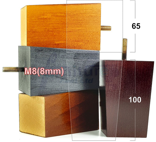 Solid Wood Furniture Feet Square Replacement Block Tapered Legs 100mm High M8 Set of 4 Sofa Chairs Stools Cabinets Beds