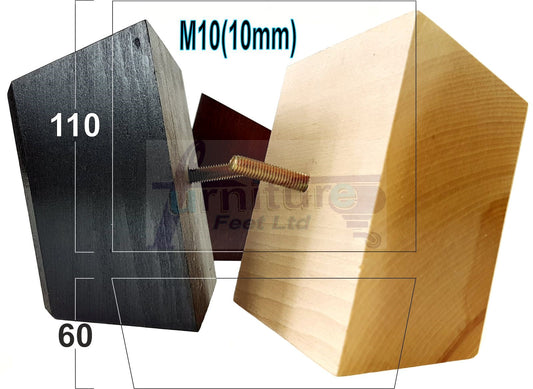 4x Square Wood Sofa Legs 60mm High Replacement Furniture Feet Chairs Cabinets M10 Thread