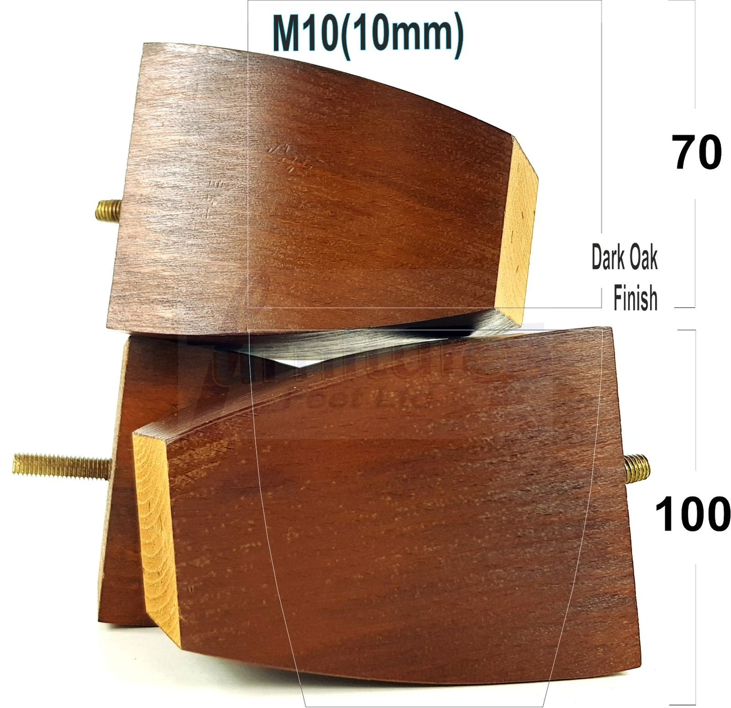 Set Of 4 Square Block Solid Wood Furniture Feet Replacement Legs 100mm High M10 Thread