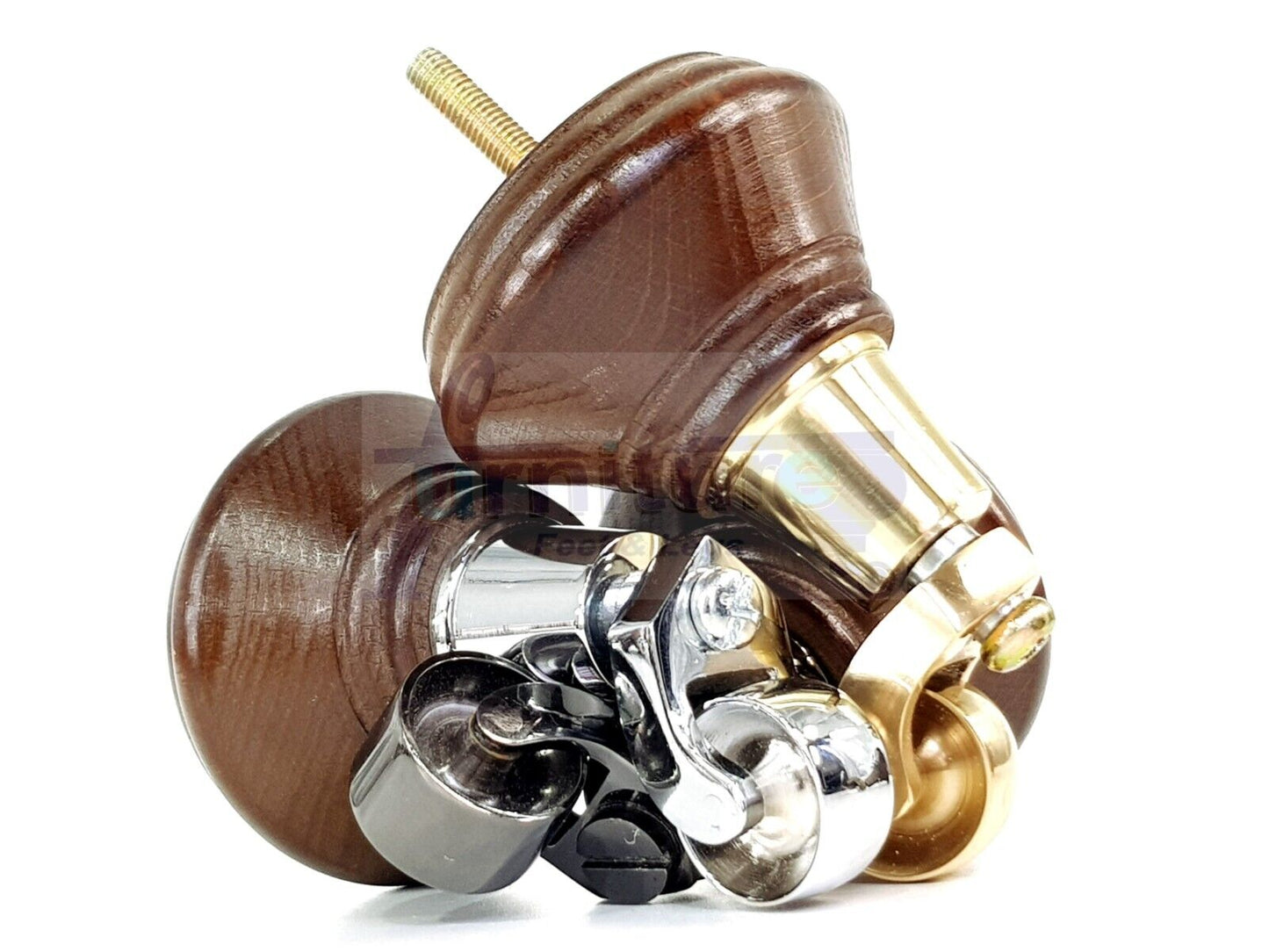 4x Antique Brown Wooden Furniture Sofa Legs M8 With Castors Replacment Chair Settee Feet 115mm - 125mm High