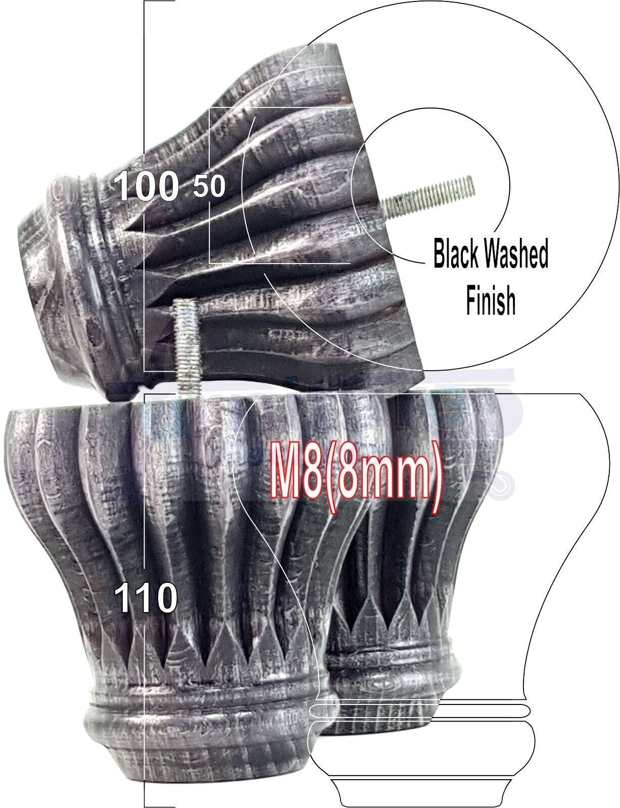 4 Grooved Replacement Furniture Bun Feet Multiple Colours Turned Wooden Legs 110mm High Settee Chairs Sofas Footstools Cabinets M8