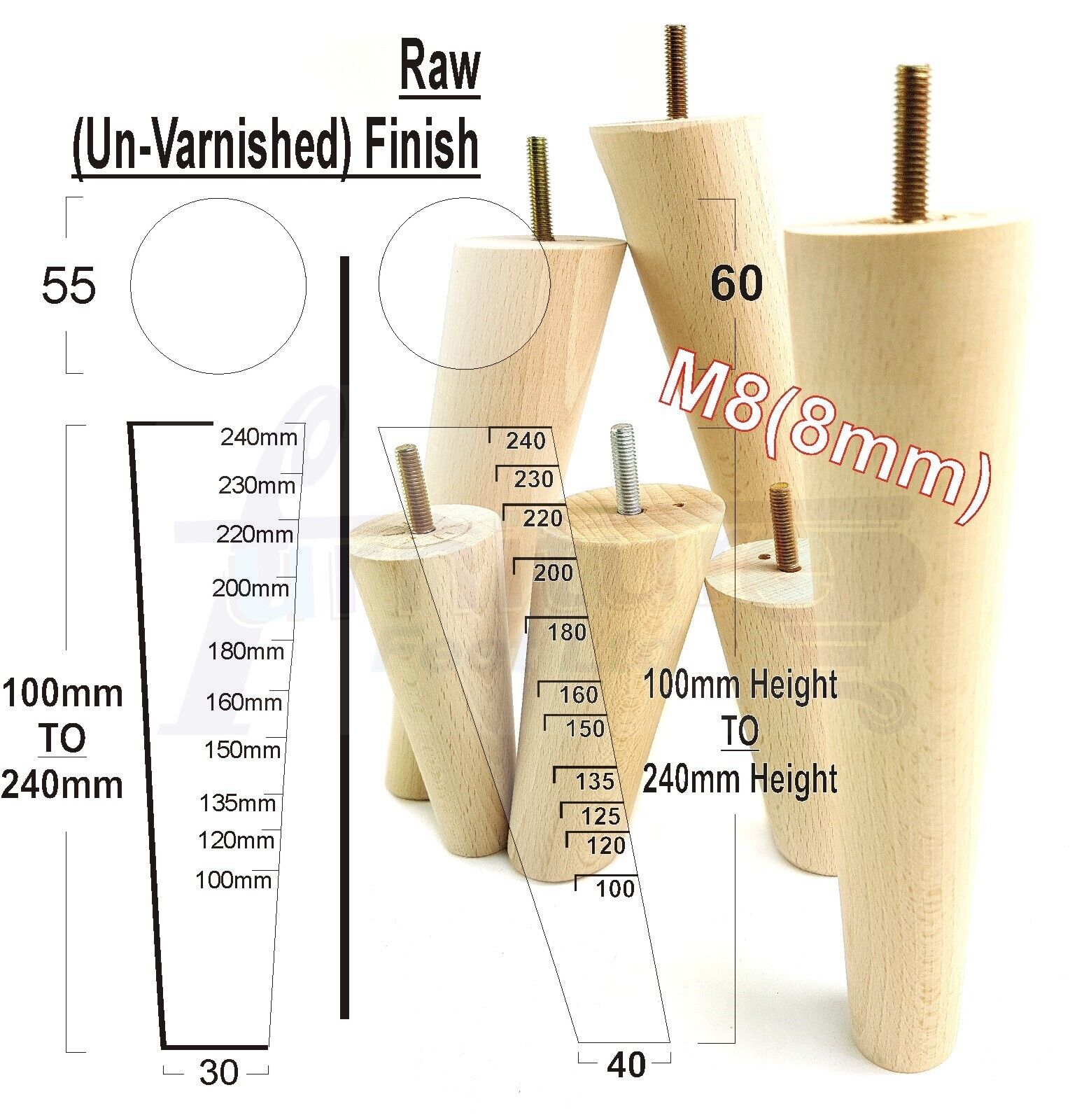4 Solid Wood Turned Furniture Feet Replacement Mid Centry 2 Angled Retro Legs 135mm High 2 Straight At 150mm M8 Sofa Chairs Stools Cabinets Beds