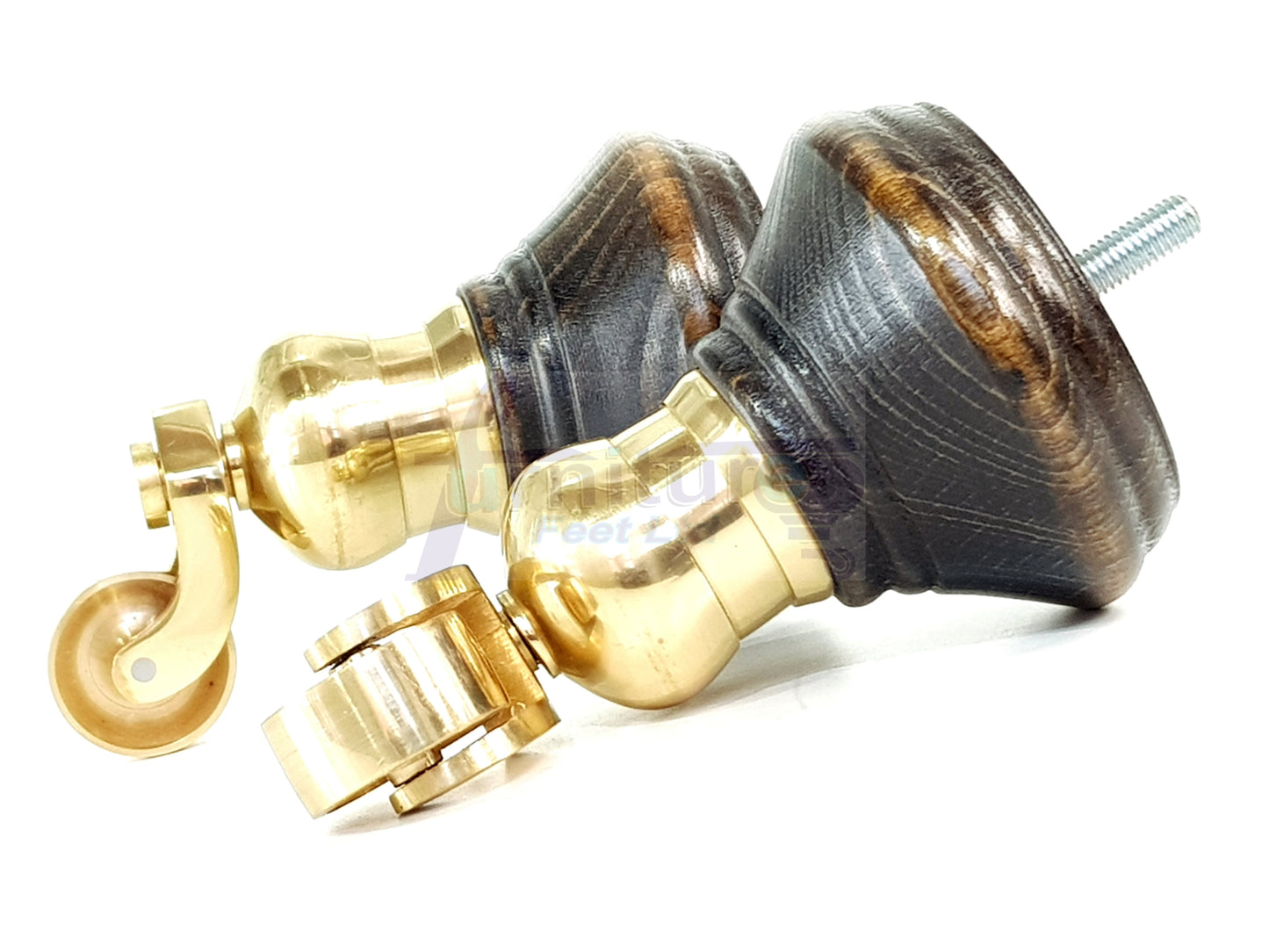 4x Burnt Oak Washed Wooden Furniture Sofa Legs M8 With Castors Replacment Chair Settee Feet 115mm - 125mm High