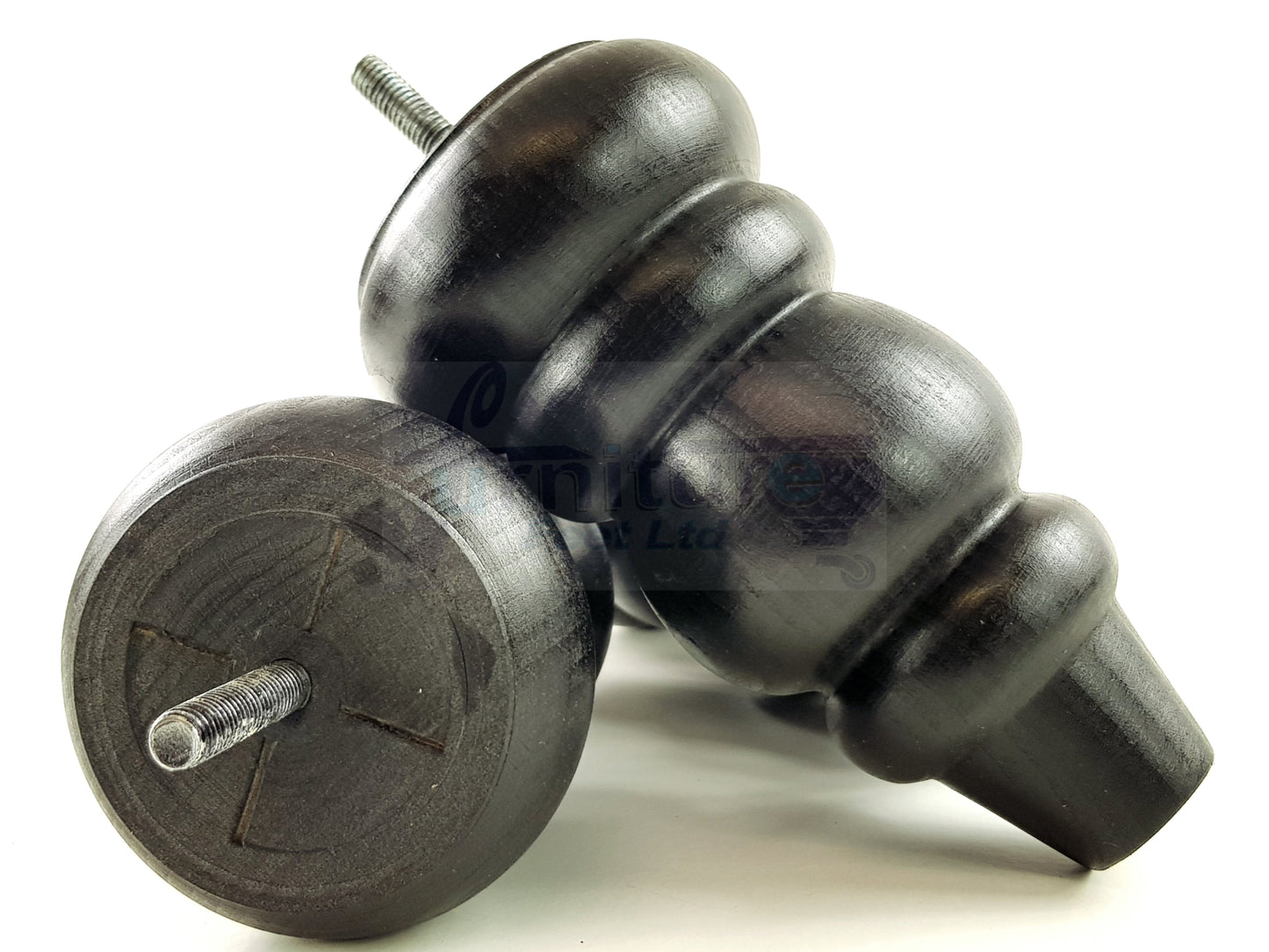 4x Solid Turned Wood Furniture Legs Chair Settee Feet 155mm 8mm Thread Black