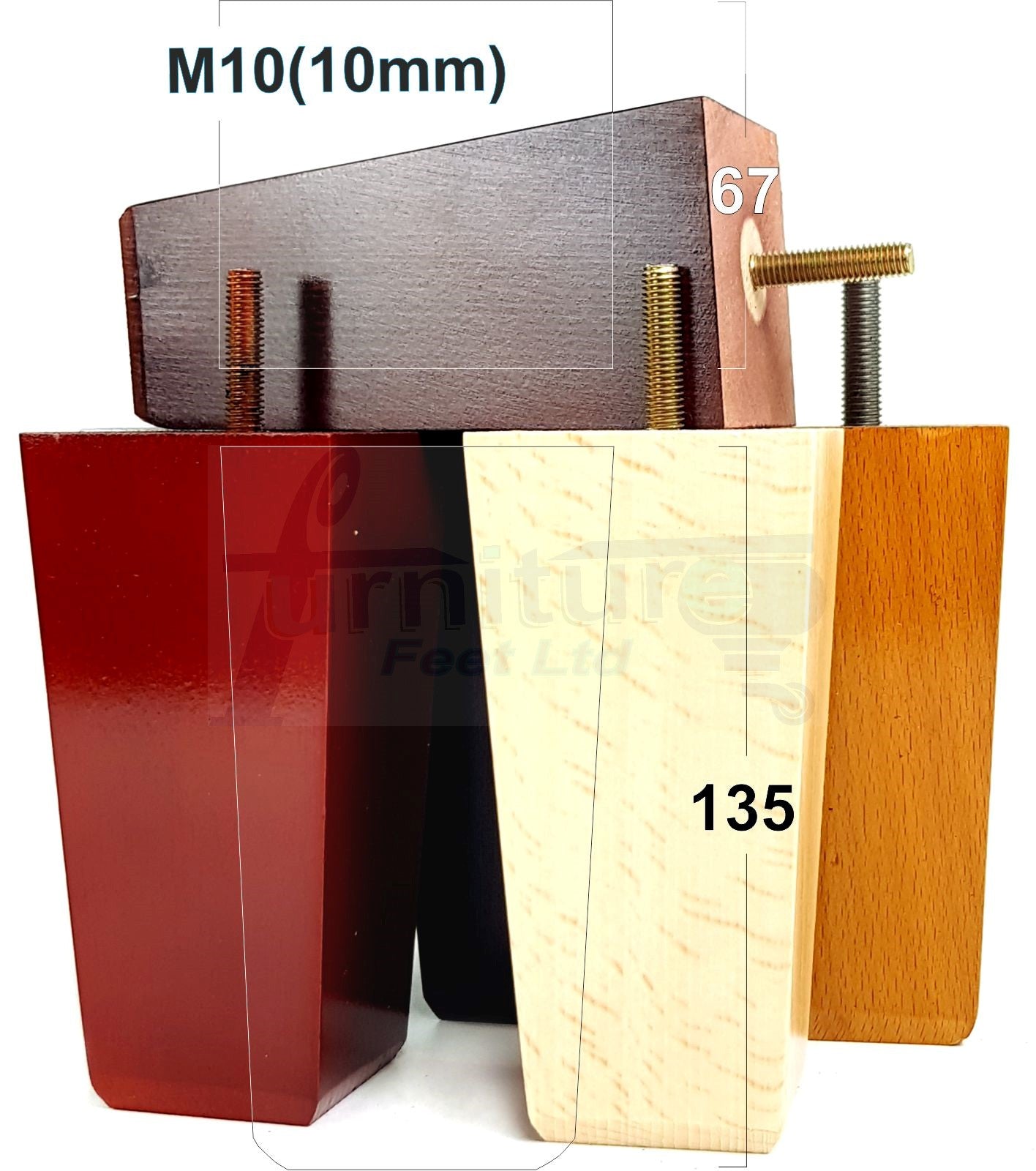 4x Block Wood Sofa Legs 135mm High Replacement Furniture Feet Chairs Cabinets M10 Thread	