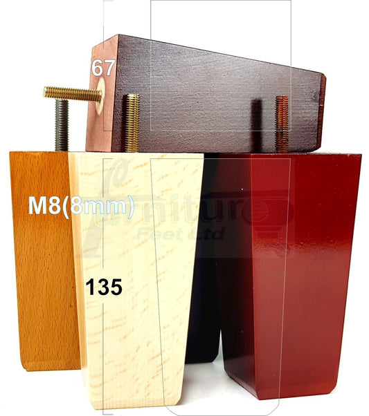 4x Block Wood Sofa Legs 135mm High Replacement Furniture Feet Chairs Cabinets M8(8mm)