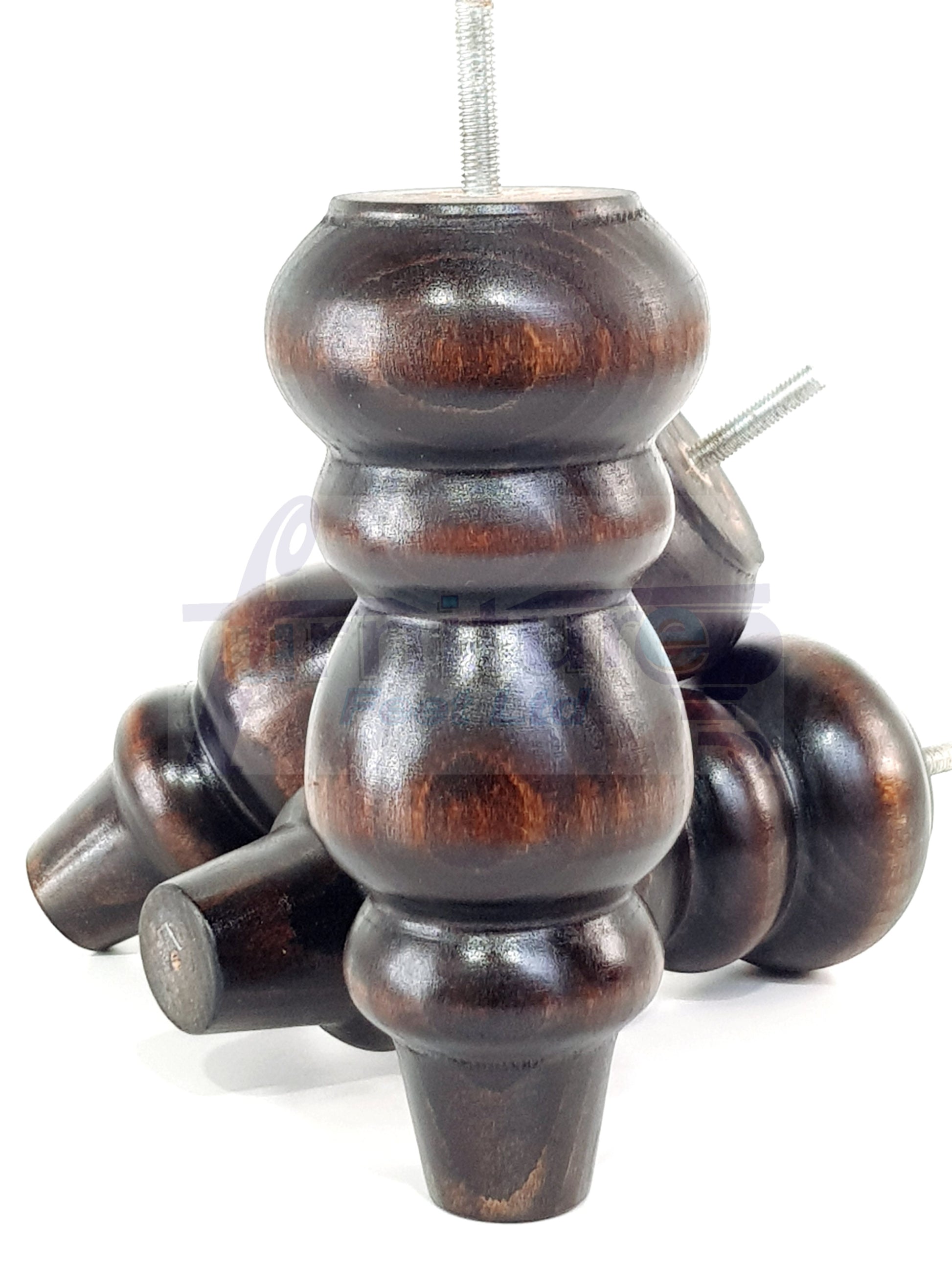 4 Solid Wood Furniture Legs Replacement Turned Feet 200mm High M8(8mm) Thread: Chestnut