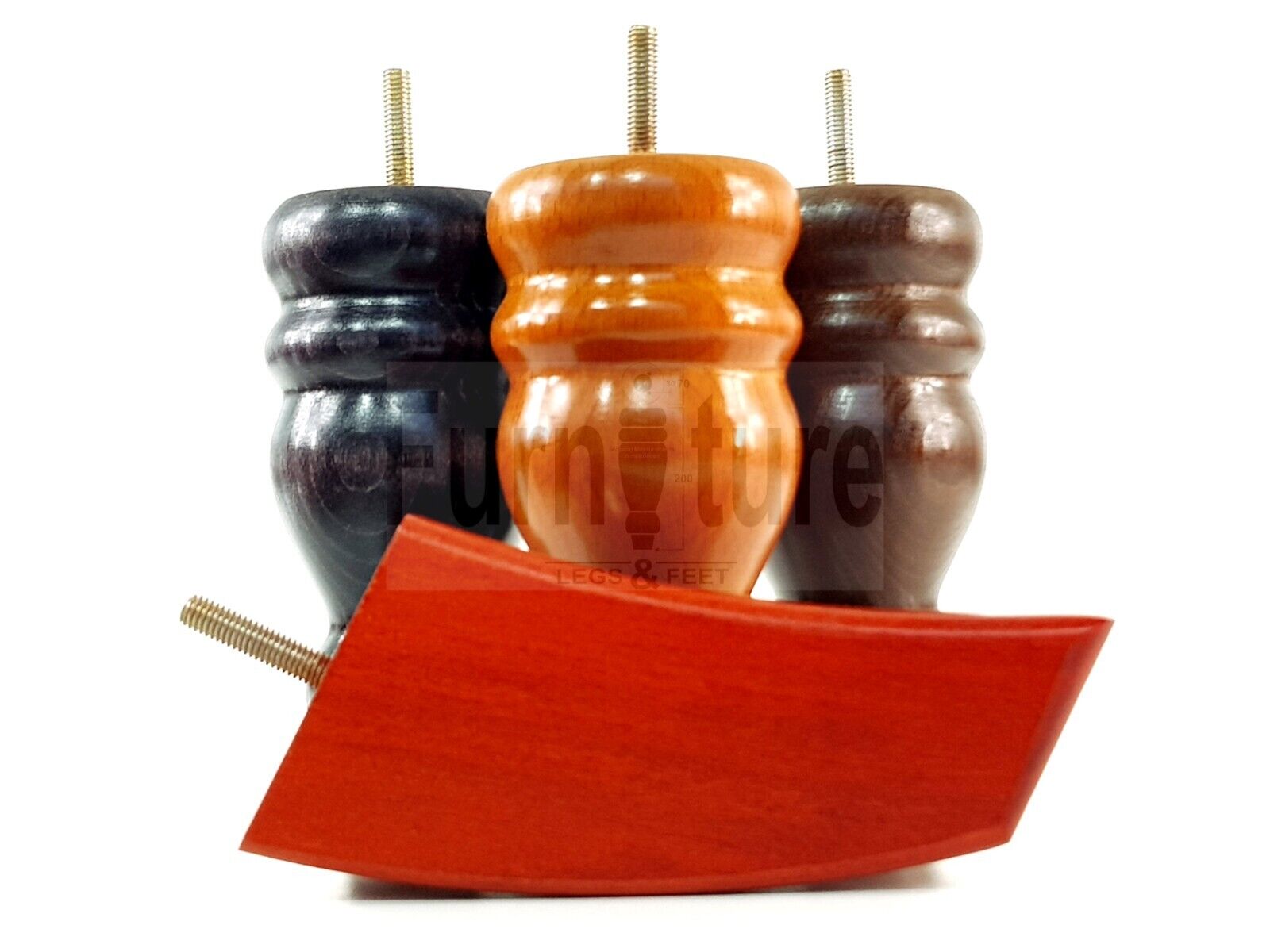 2x Turned Wood Furniture Feet 155mm and 2 Curved Back Legs Sofas Chairs Beds M8 Thread 6 Inches