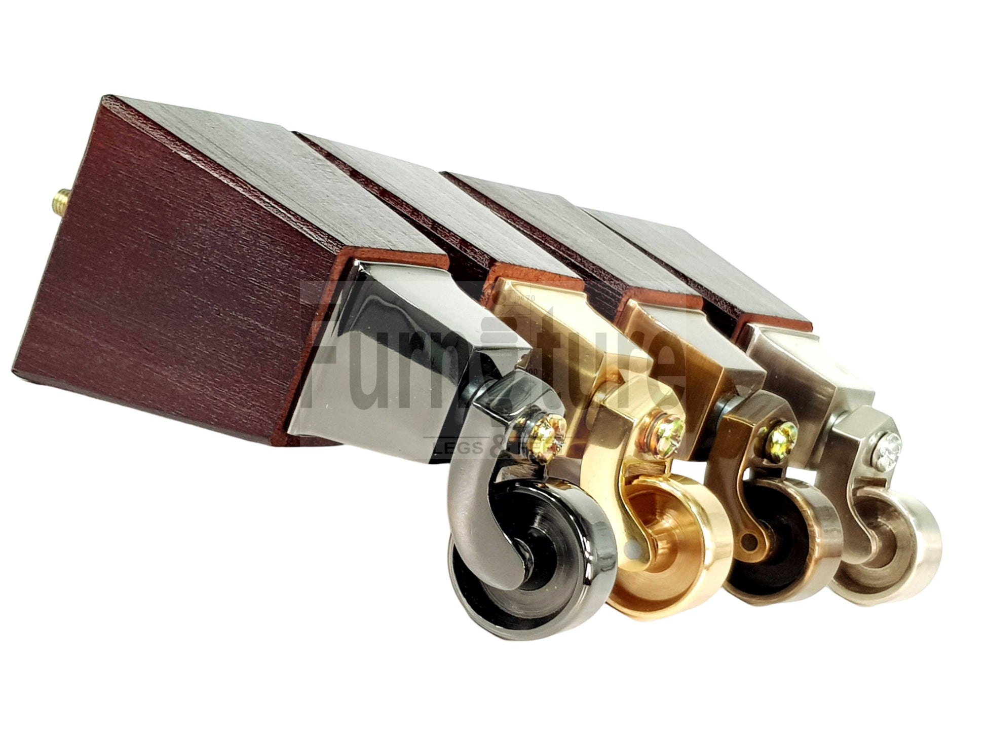 4x Block Wood Furniture Legs With Castor 8mm Thread For Chairs Settees Sofa 150mm High Mahogany