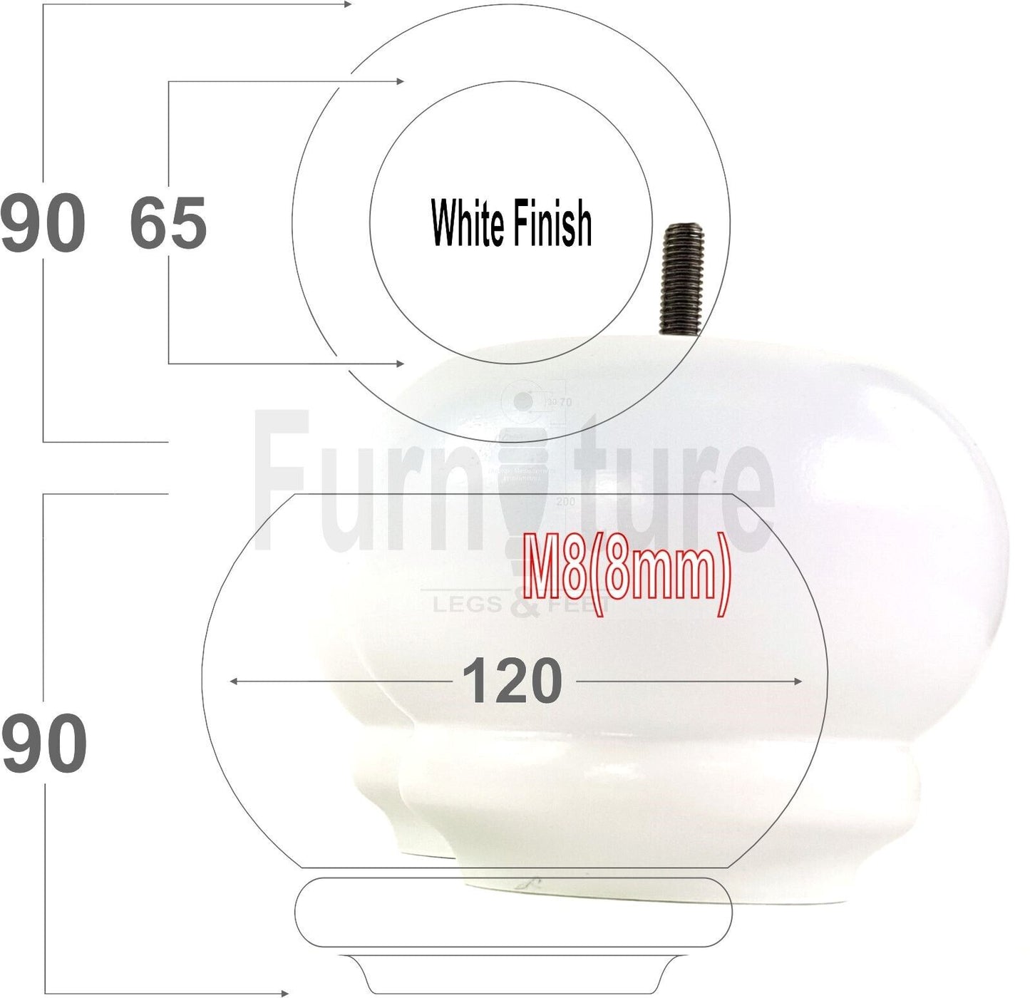 Set Of 4 Turned Wooden Furniture Legs Replacement Feet 90mm High 8mm Thread