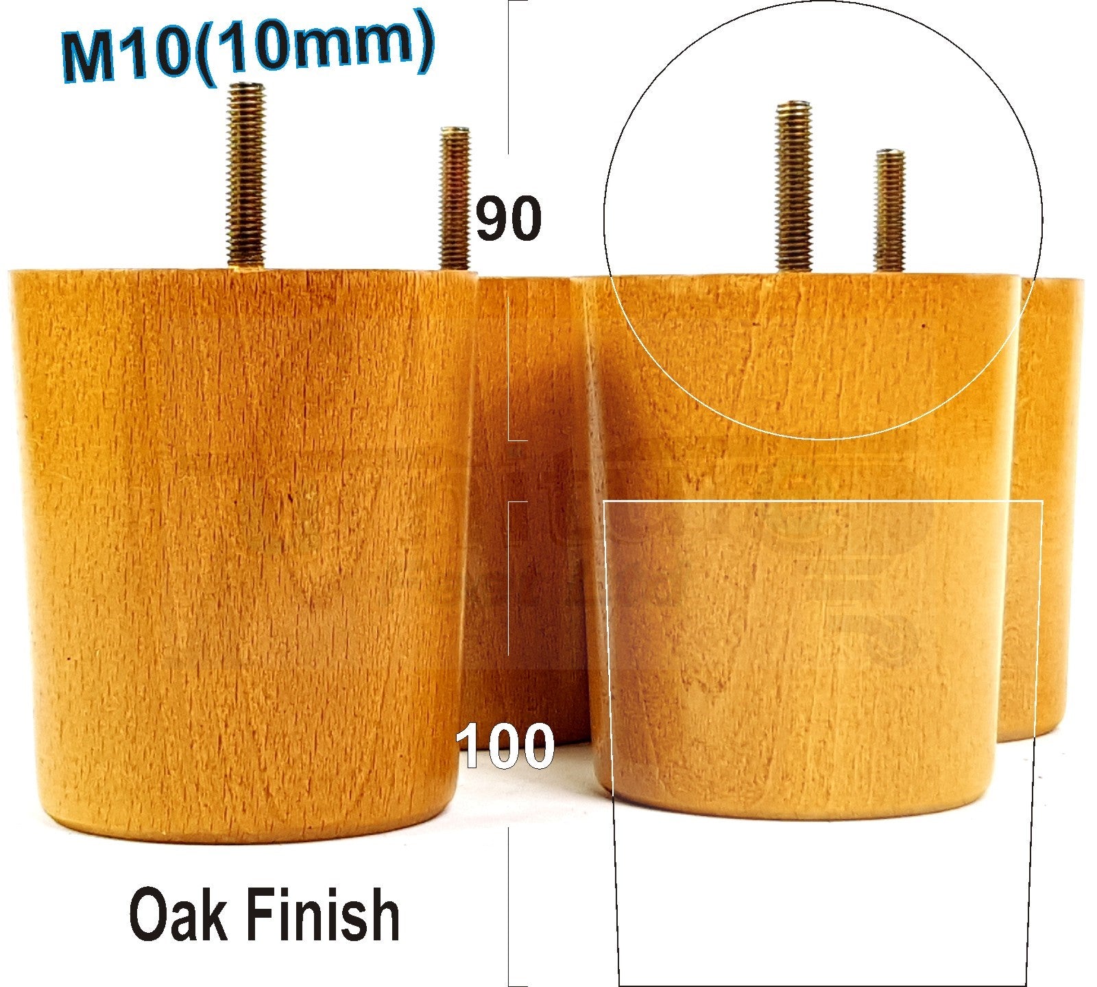 4x Turned Wood Furniture Legs Chair Sofa Bed M10 Replacement Settee Feet 100mm