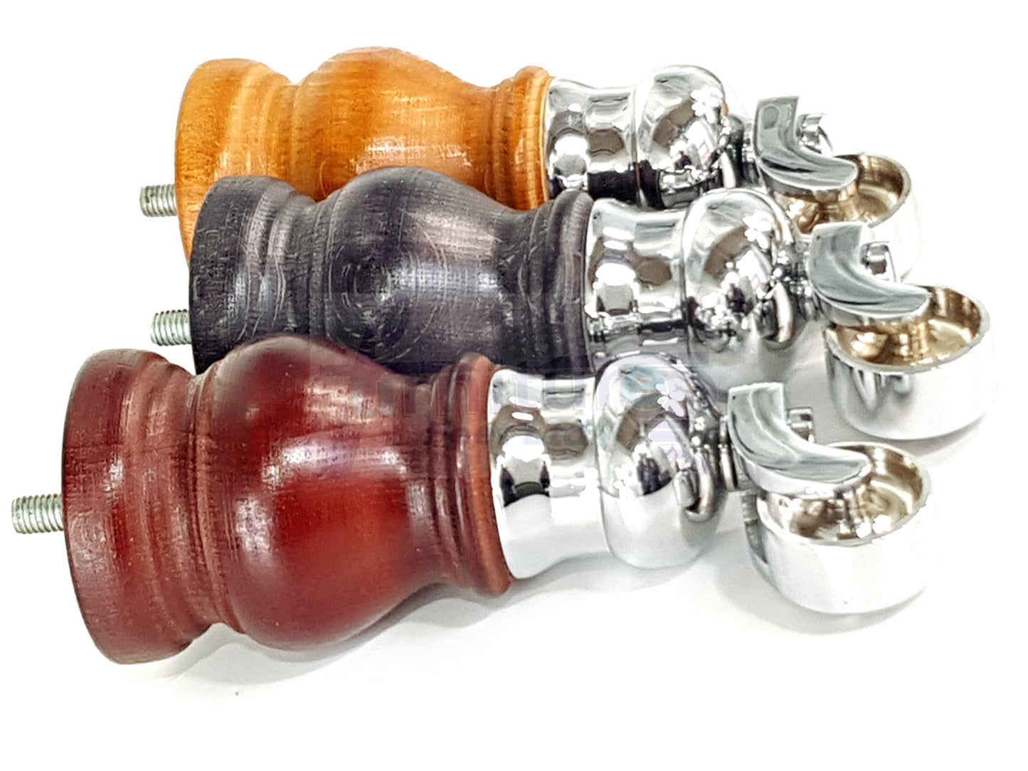 4x Turned Wood Furniture Legs With Castor Wheels 150mm High M8(8mm)