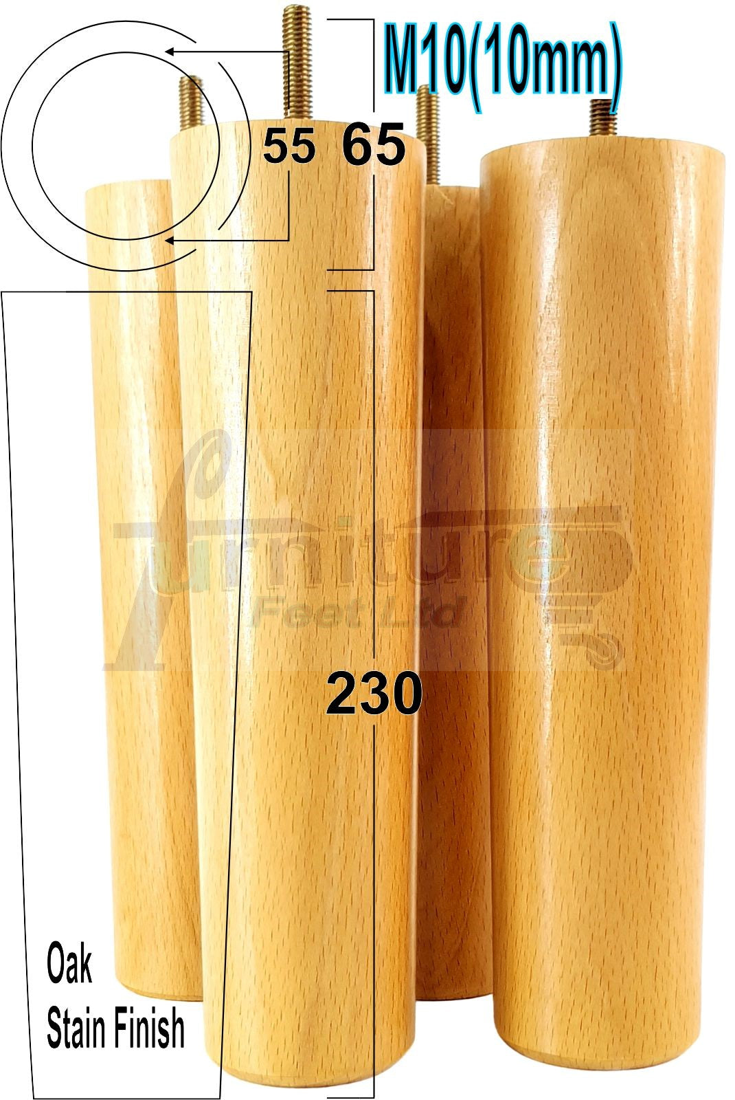 4 Solid Wood Turned Furniture Legs Replacement Feet 230mm High Chairs Sofa Bed Settee & Cabinets M10