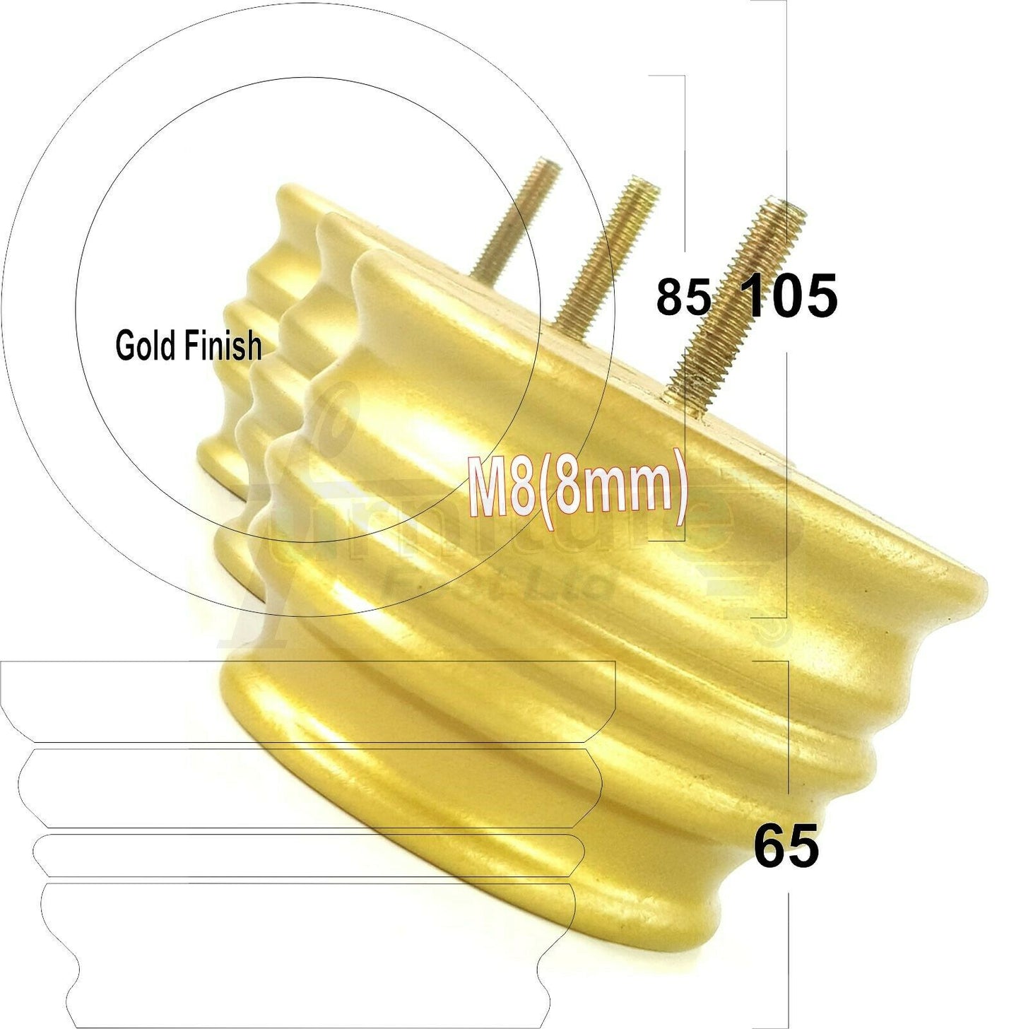 4x Replacement Turned Wooden Furniture Legs 65mm High 8mm Tread