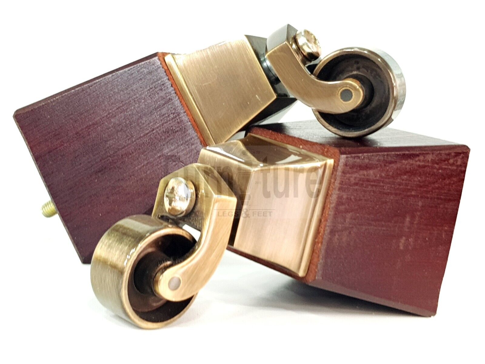 4x Block Wood With Antique Castor Furniture Legs 8mm Thread For Chairs Settees Sofa 150mm