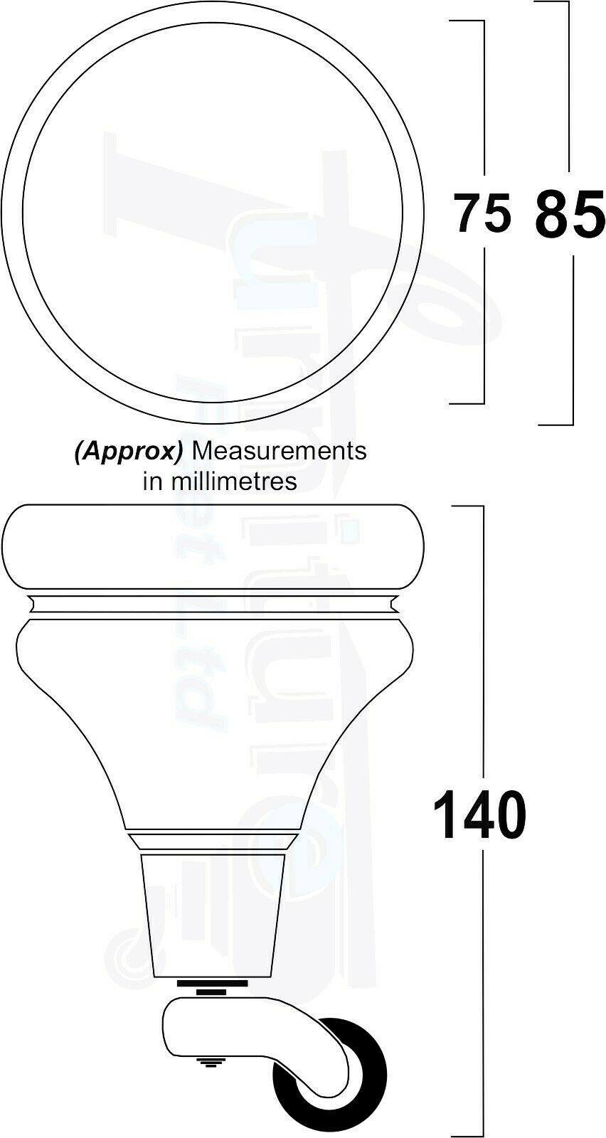 Set Of 2 Turned Furniture Wood Feet With Castors 140mm Sofas Chairs Settee Cabinets Beds M8(8mm)
