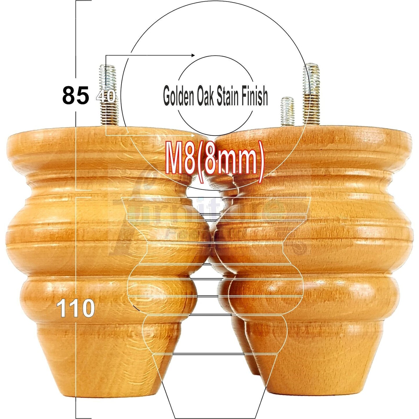 4x Turned Wood Furniture Legs Replacement Feet 110mm High Multiple Colours Chairs Stools Sofa's Beds Settee Cabinets M8
