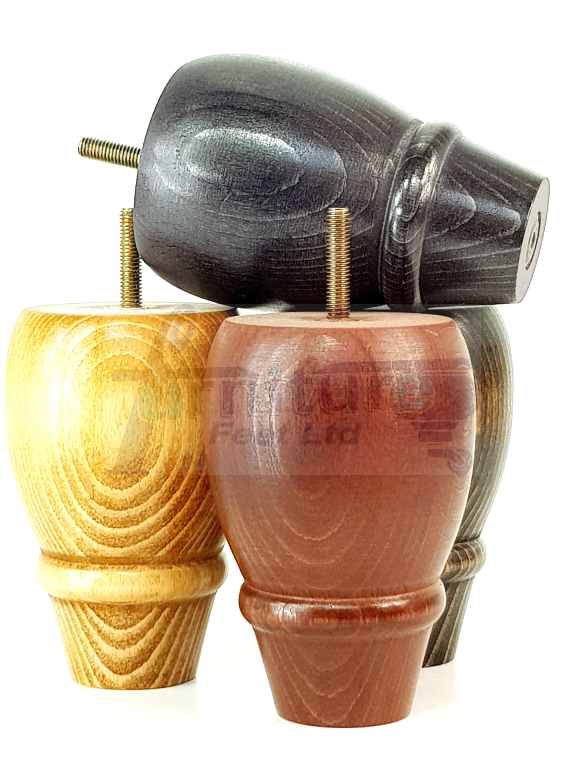 4x Wooden Turned Replacement Furniture Legs 125mm High Settee and Cabinet Feet 10mm Thread