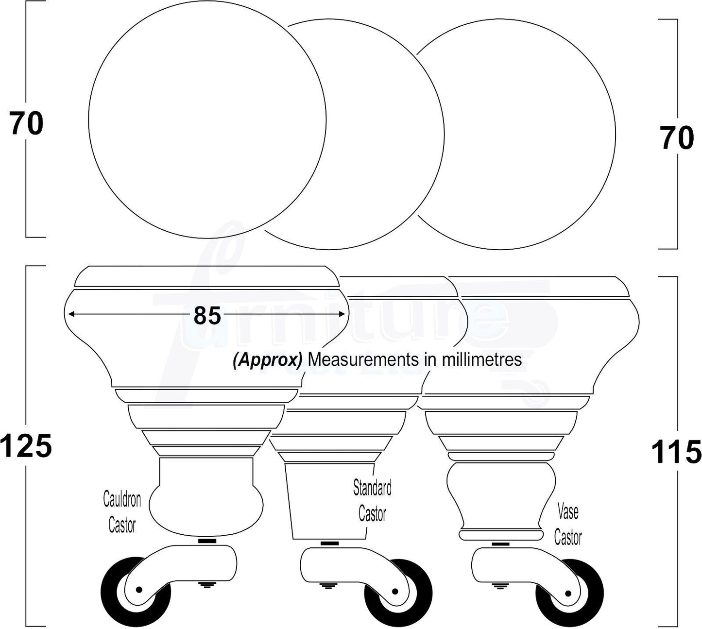 4x Antique Mahogany Wooden Furniture Sofa Legs M8 With Castors Replacment Chair Settee Feet 115mm - 125mm High