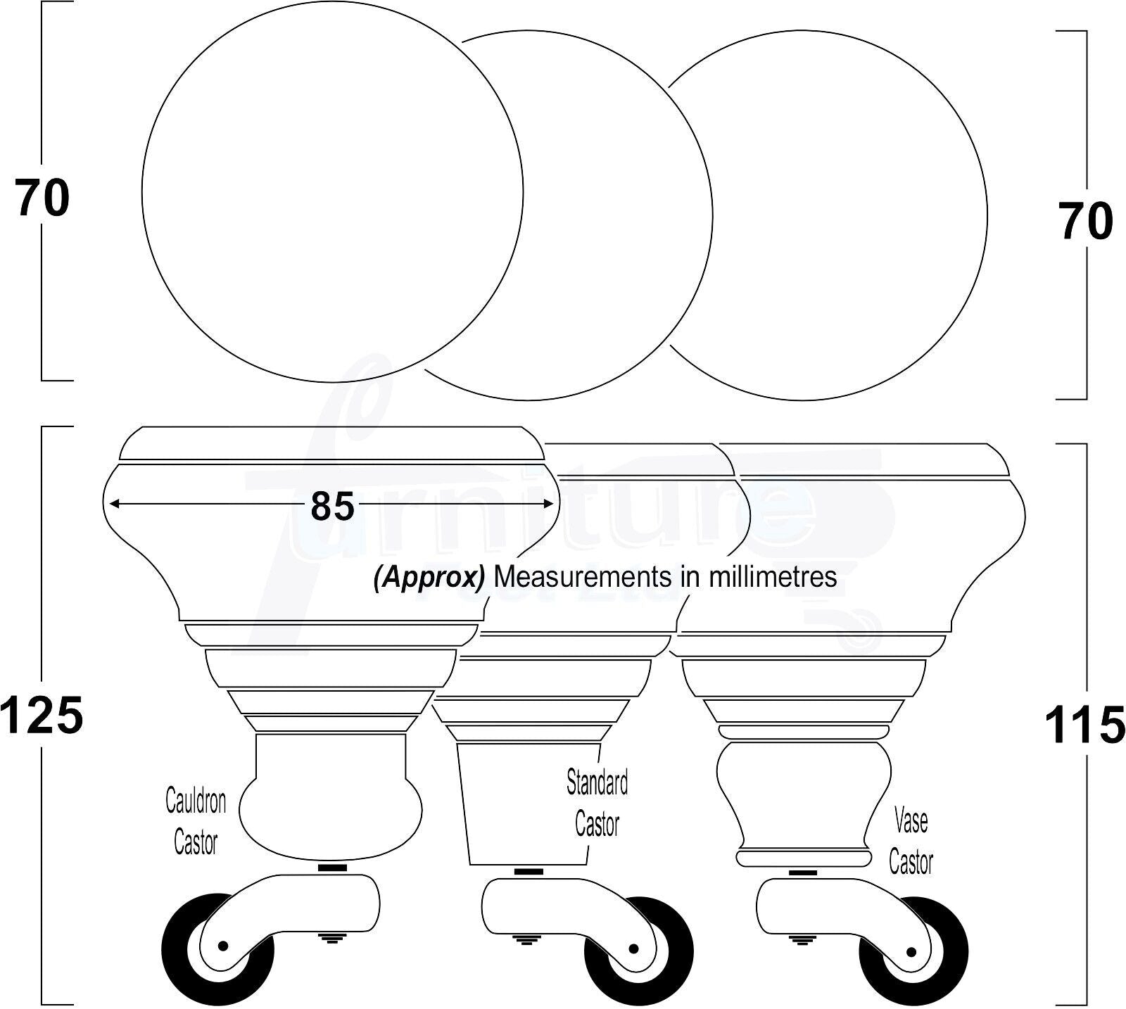 4x Antique Mahogany Wooden Furniture Sofa Legs M8 With Castors Replacment Chair Settee Feet 115mm - 125mm High