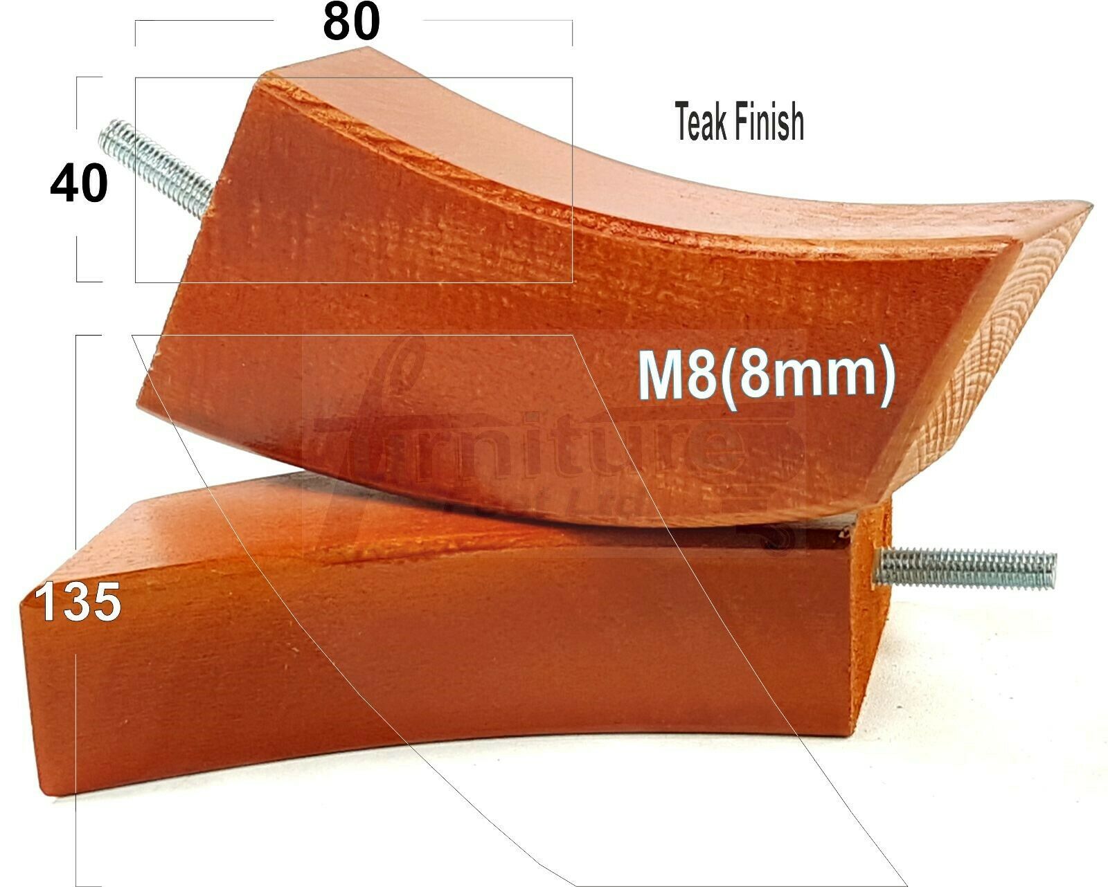 SET OF 4 WOODEN FURNITURE FEET 135mm HIGH REPLACEMENT SOFA LEGS 8mm Thread