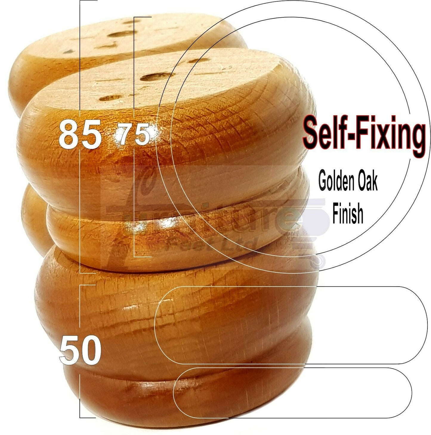 4 Turned Wood Furniture Legs Chair Sofa Stool Bed Replacement Bun Feet 50mm High