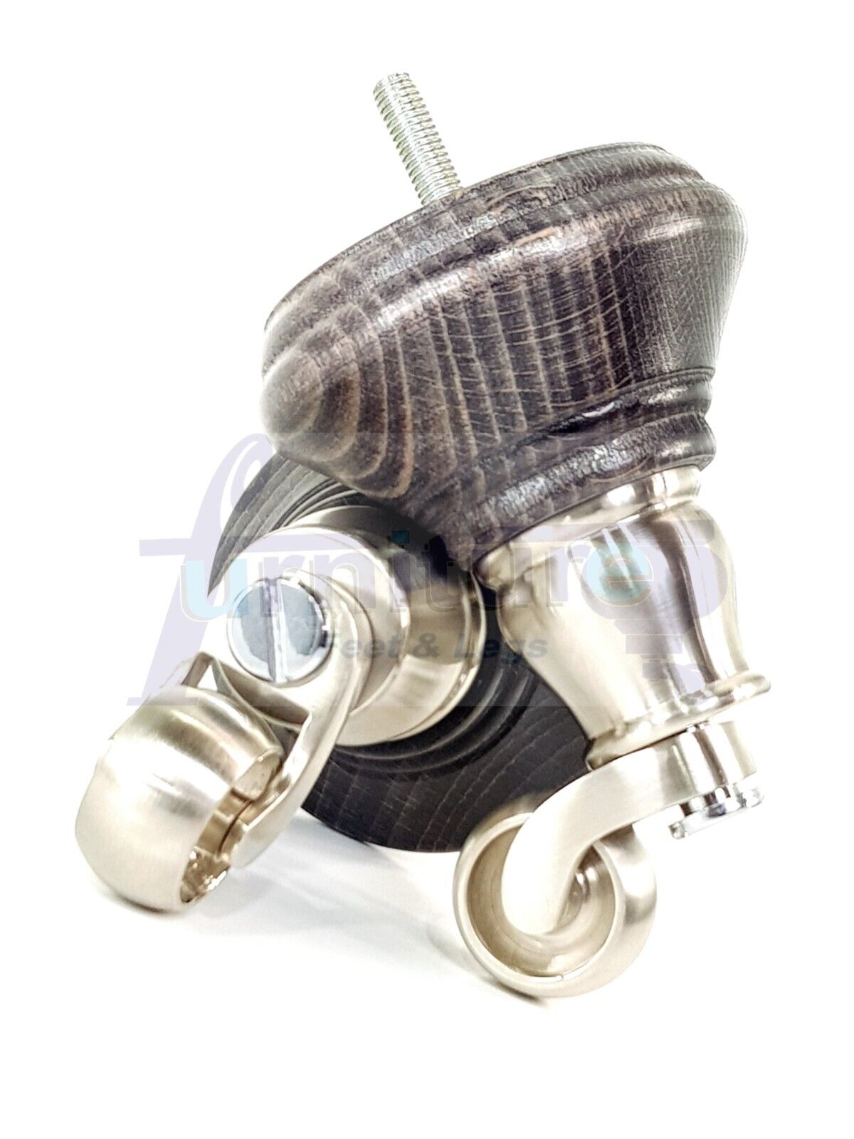 4x Black Washed Wooden Furniture Sofa Legs M8 With Castors Replacement Chair Settee Feet 115mm - 125mm High