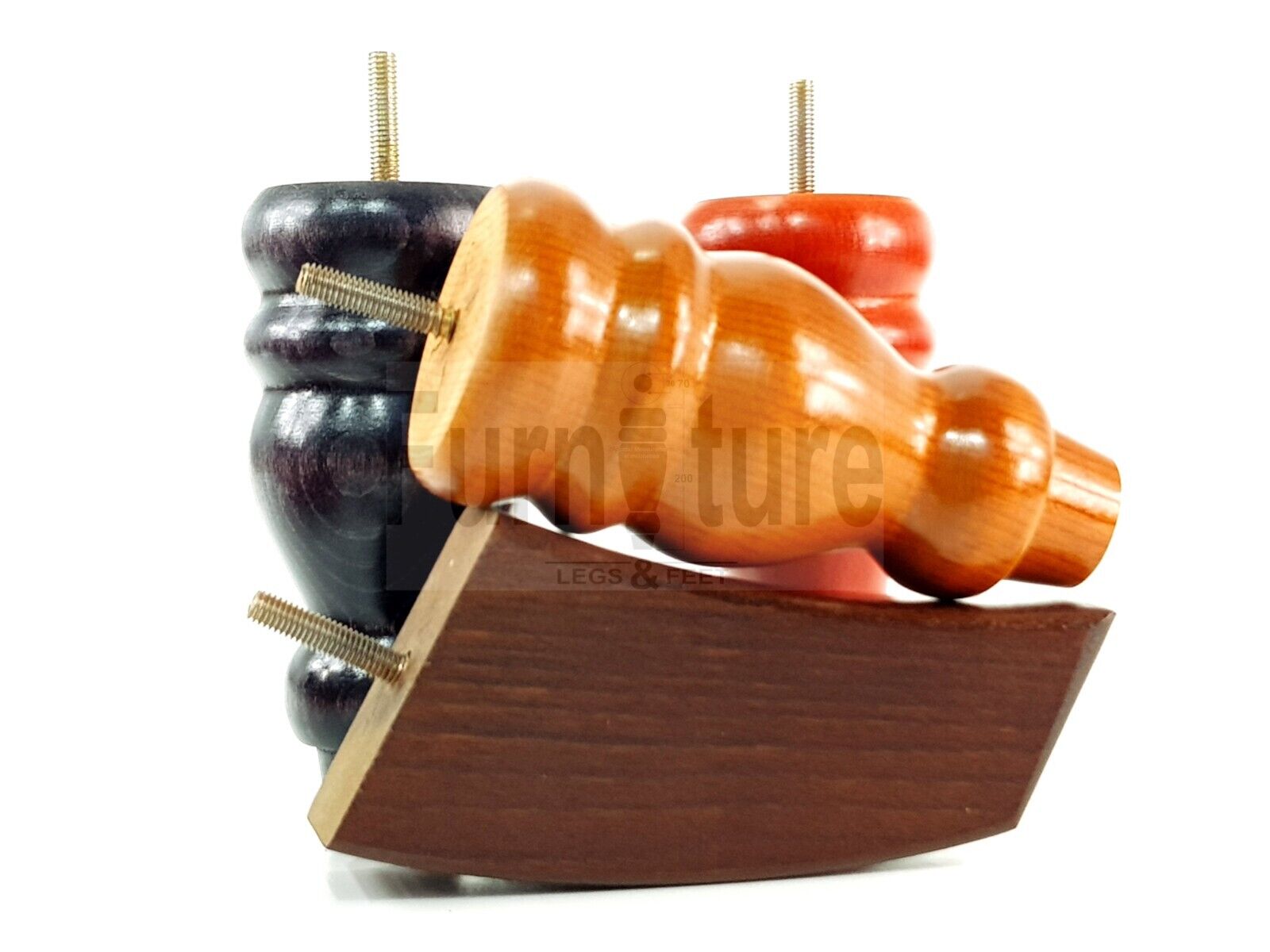 2x Turned Wood Furniture Feet 155mm and 2 Curved Back Legs Sofas Chairs Beds M8 Thread 6 Inches