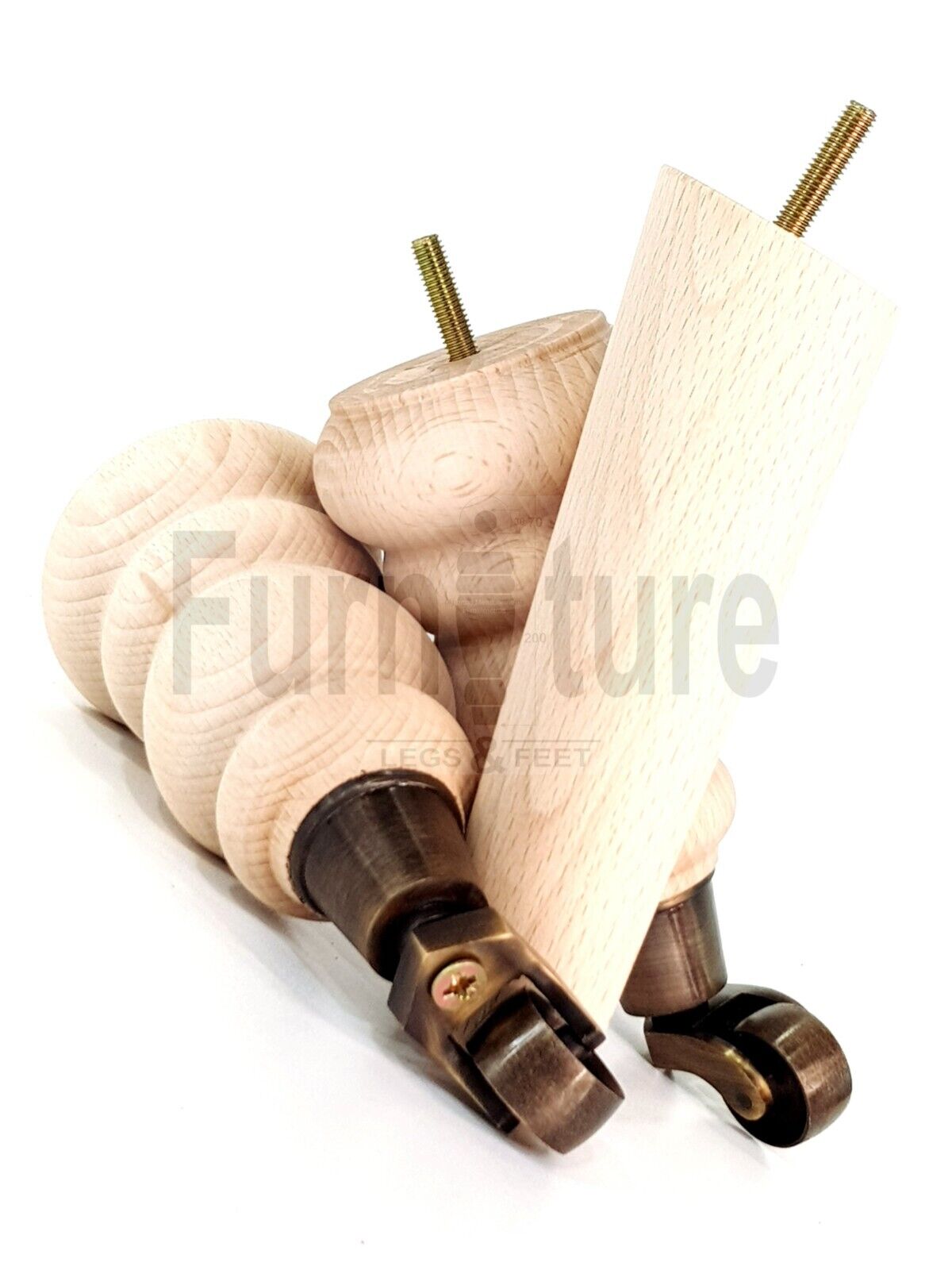 2x Furniture Antique Castor Legs & 2x Angled Solid Wooden Feet M8 Chairs Sofa 200mm High