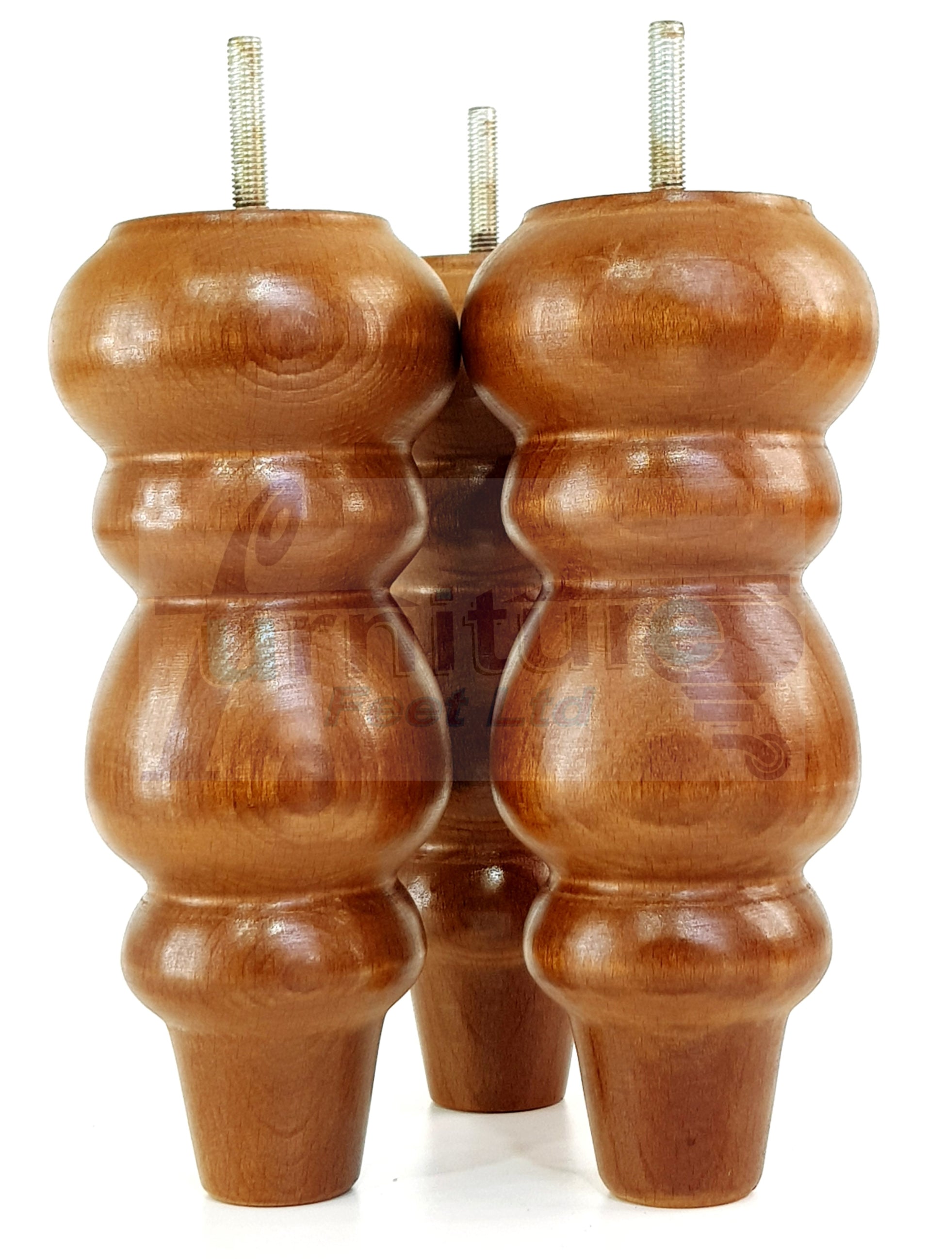4 Solid Wood Furniture Legs Replacement Turned Feet 200mm High M8(8mm) Thread: Dark Oak