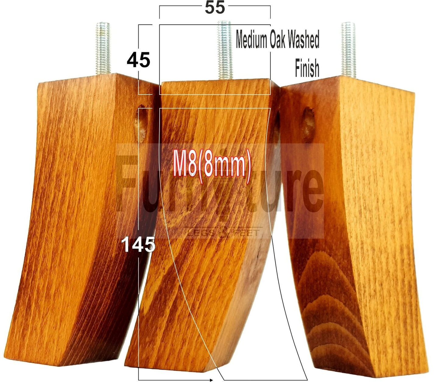 Set Of 4 Solid Wood Curved Furniture Feet Replacement Legs 145mm High M8(8mm)