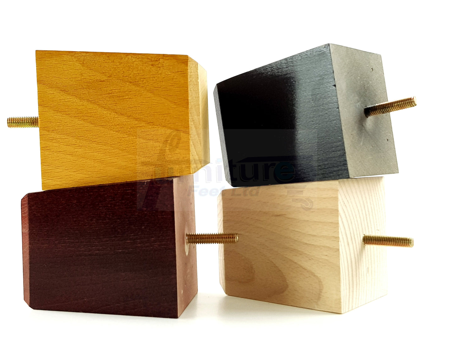 4x Solid Wood Square Furniture Legs Block Replacement Feet 100mm M10 Thread
