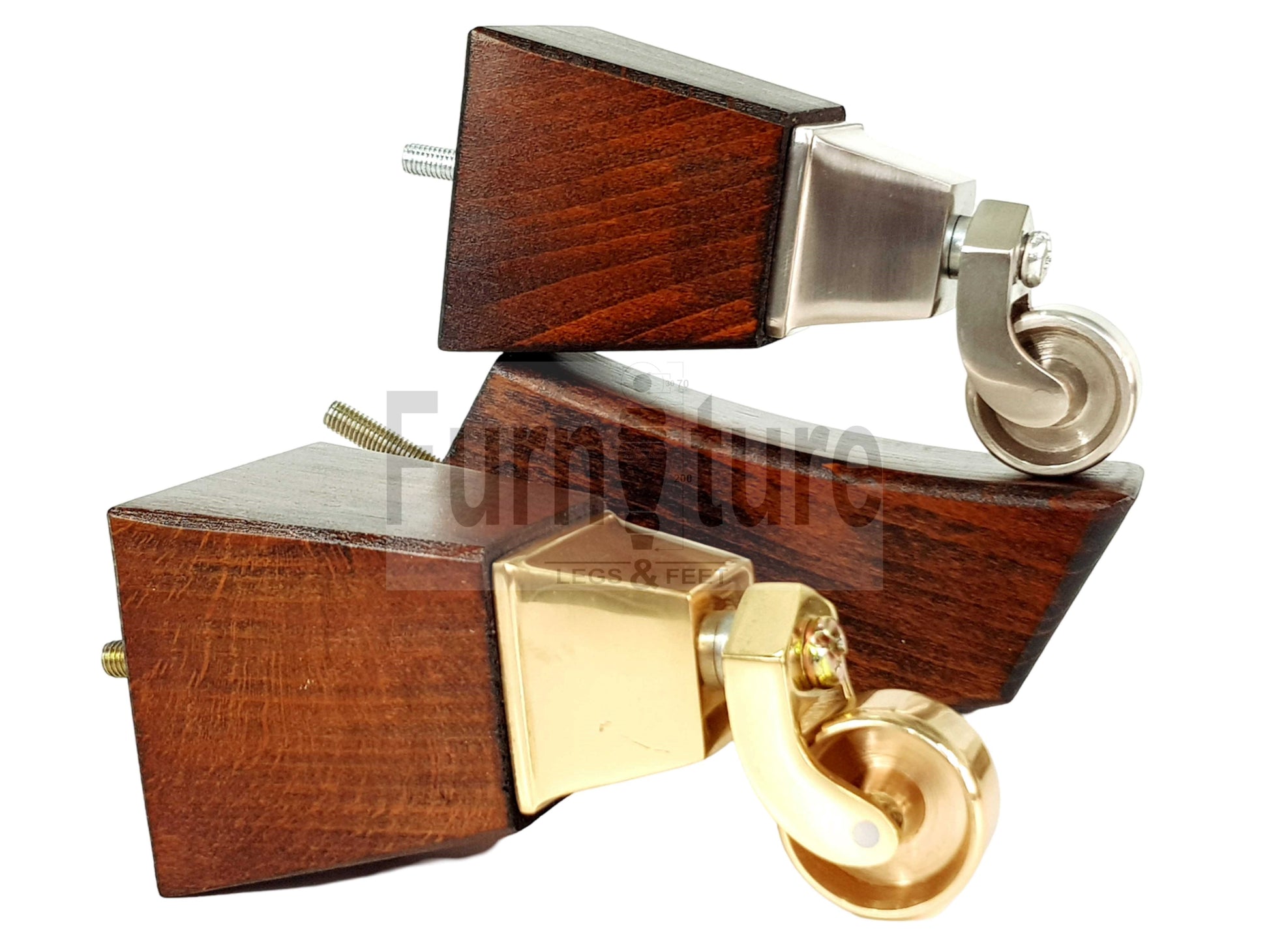 4x Block Wood Furniture Legs With Castor 8mm Thread For Chairs Settees Sofa 150mm High