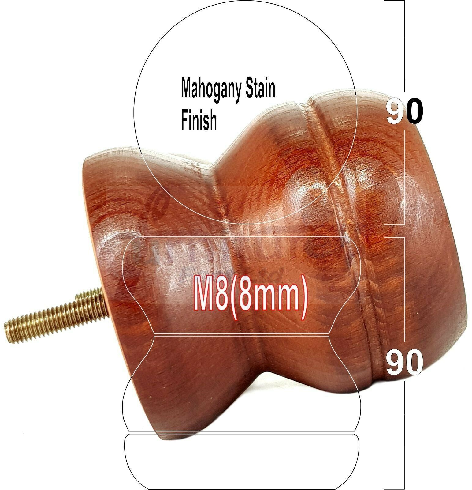 4x Turned Solid Wood Furniture Legs Replacement Bun Feet 90mm High 8mm Thread
