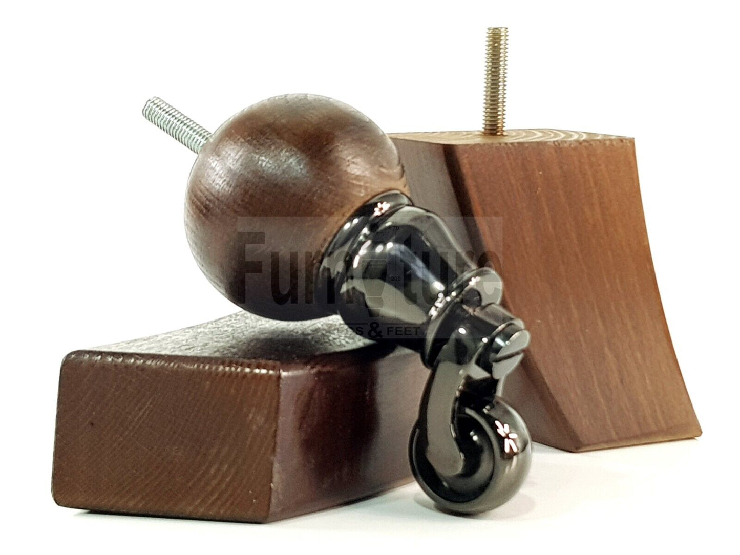 4x Solid Wood Furniture Chair Settee Leg M8 Sofa Feet 2x With Castors 118mm High