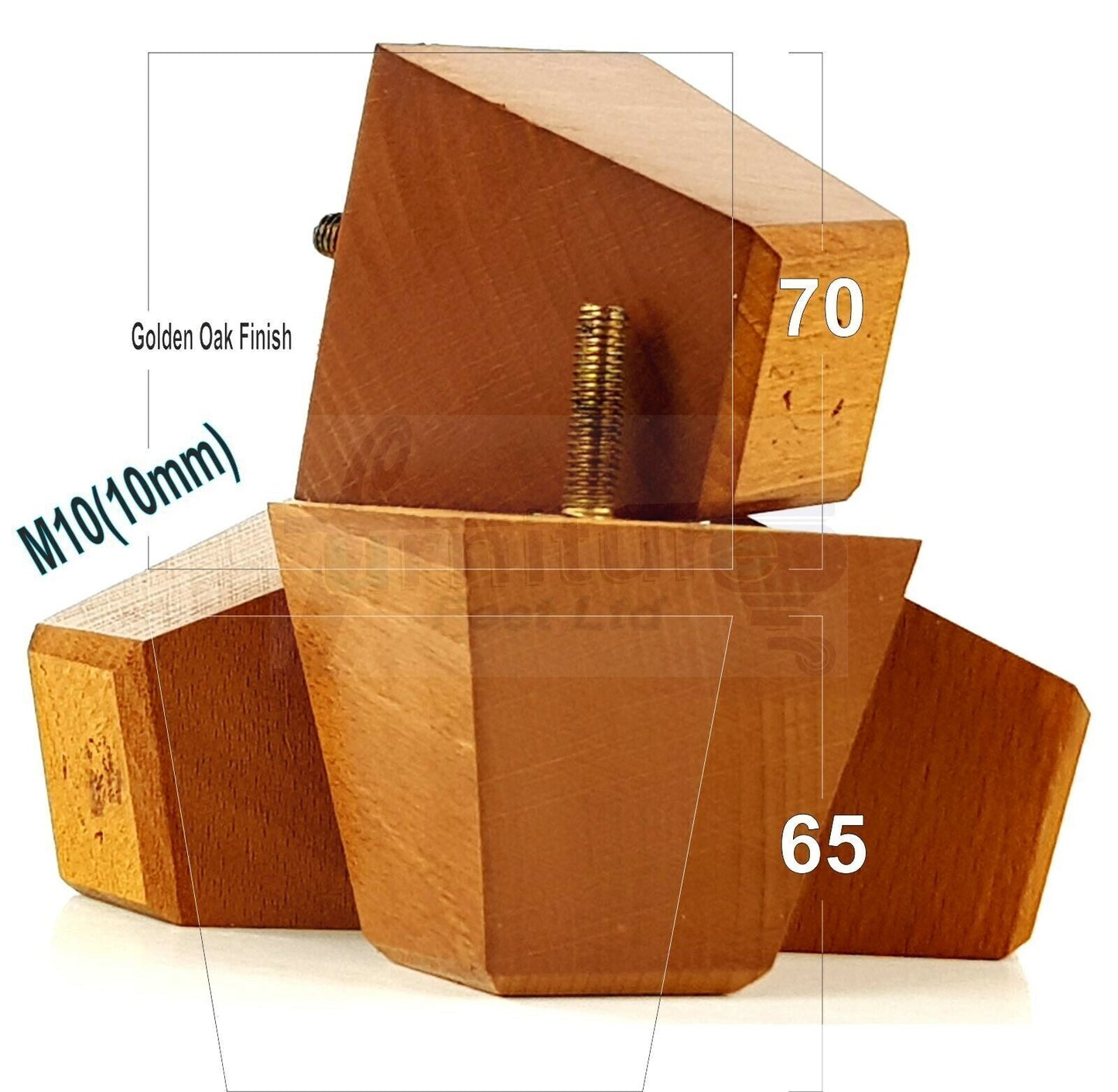 4 Solid Wood Square Furniture Feet Replacement Legs 65mm High M10 Thread