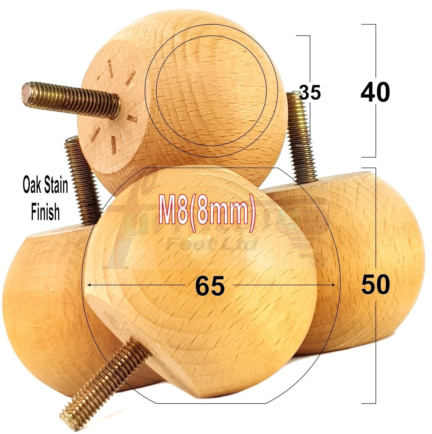 4 Solid Round Wood Turned Furniture Legs Replacement Bun Feet 2 Inches 50mm High Chairs Sofa Beds Settee M8 