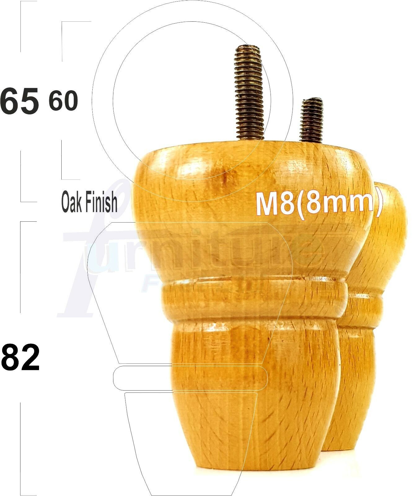 4x Turned Wood Repacement Furniture Legs M8 Sofa Chair Settee Feet 82mm